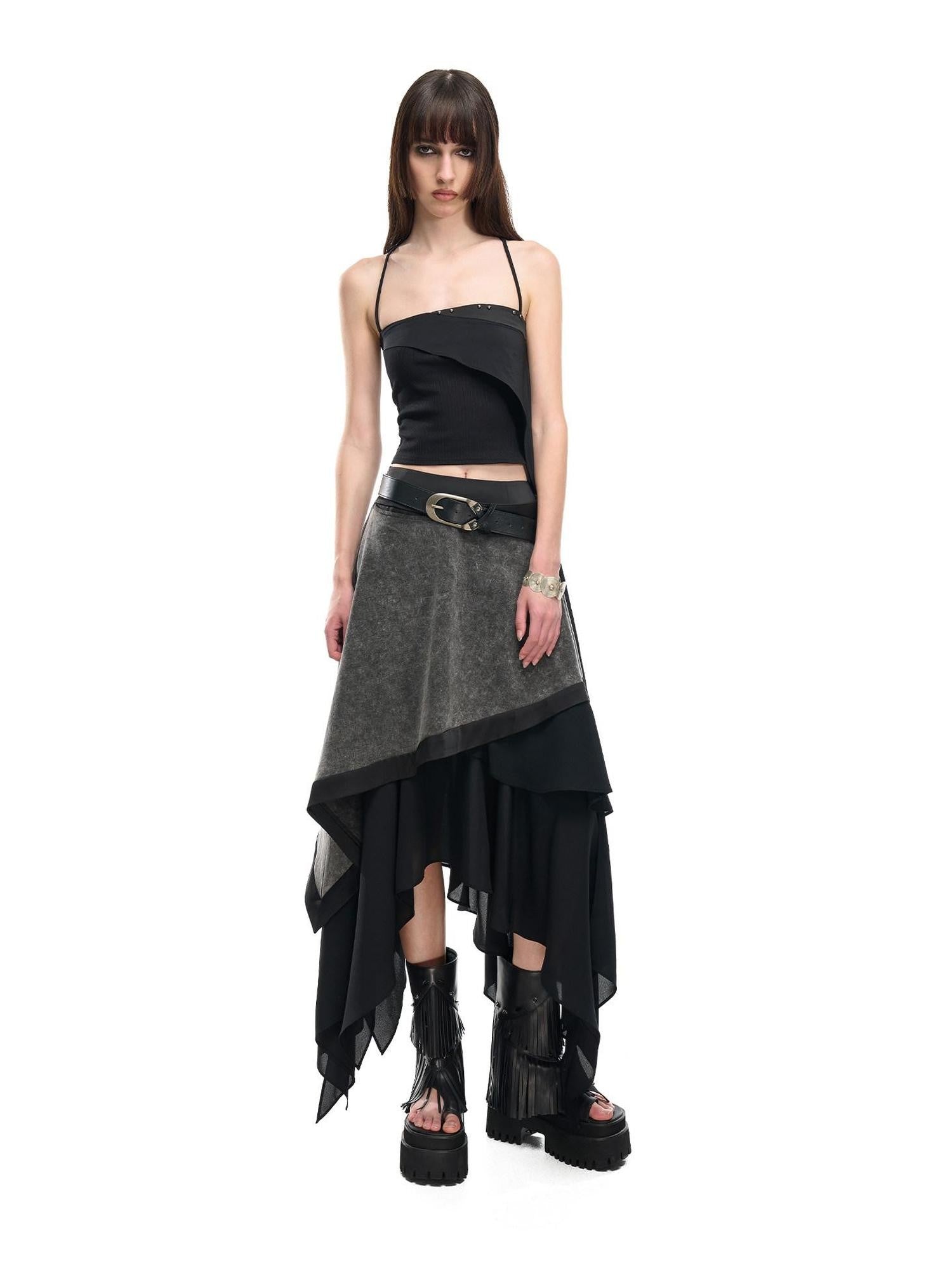 NORTH NODE Ruffle Patchwork Asymmetrical A Line Women&