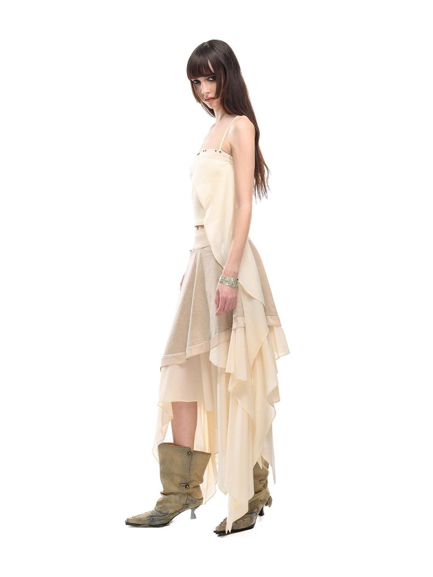 NORTH NODE Ruffle Patchwork Asymmetrical A Line Women&