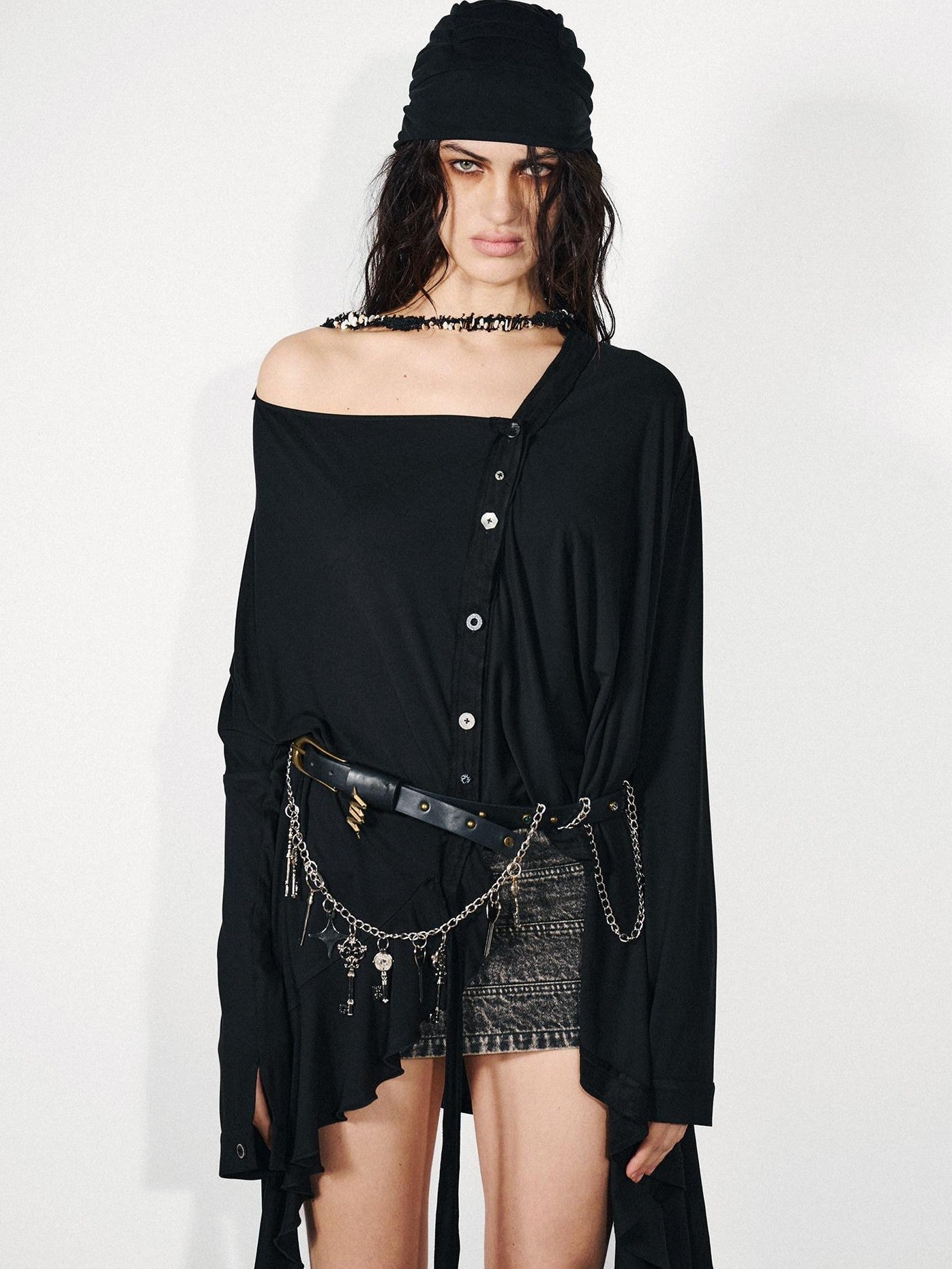 NORTH NODE Ruffled Asymmetric Convertible Long Sleeve Women&