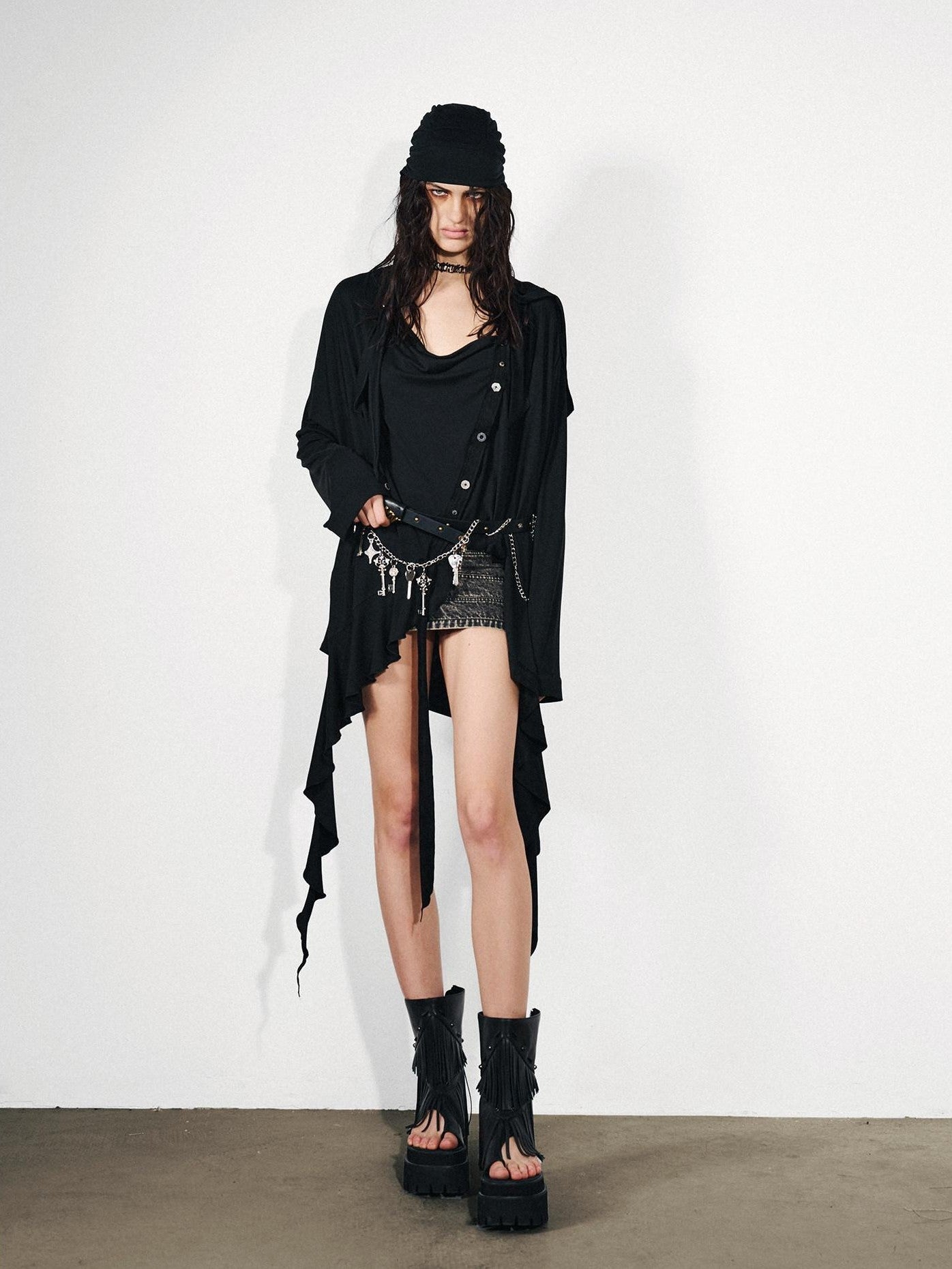 NORTH NODE Ruffled Asymmetric Convertible Long Sleeve Women&