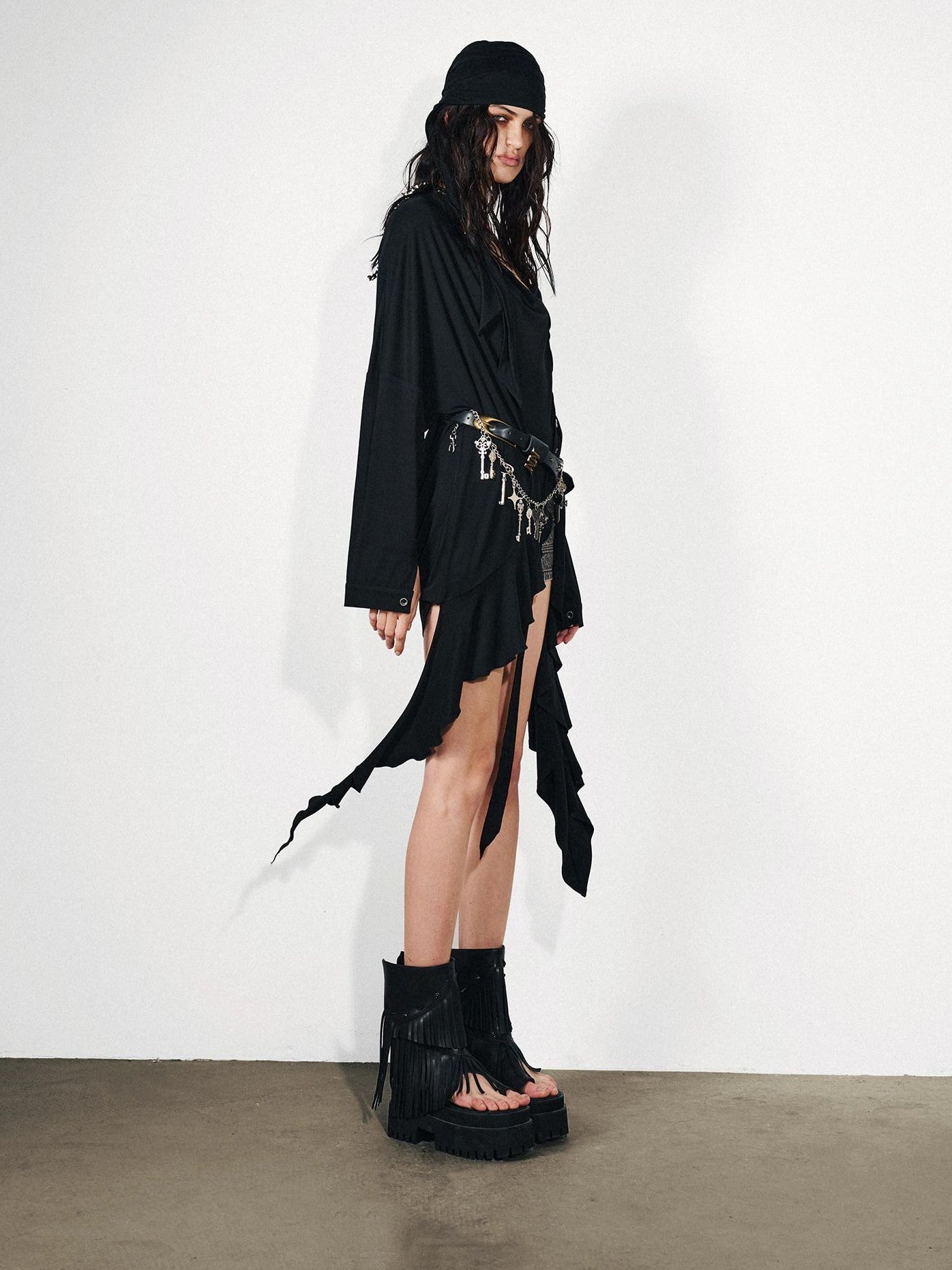NORTH NODE Ruffled Asymmetric Convertible Long Sleeve Women&