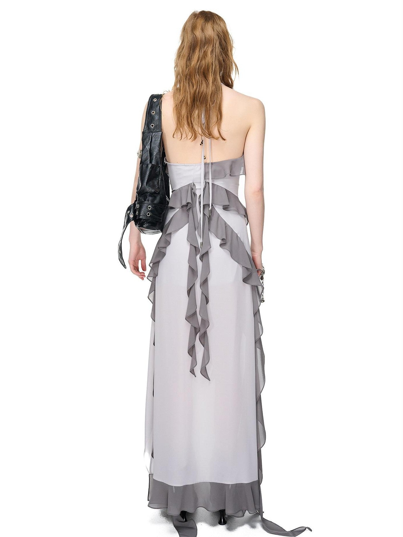NORTH NODE Ruffled Asymmetric Spliced V-neck Women&