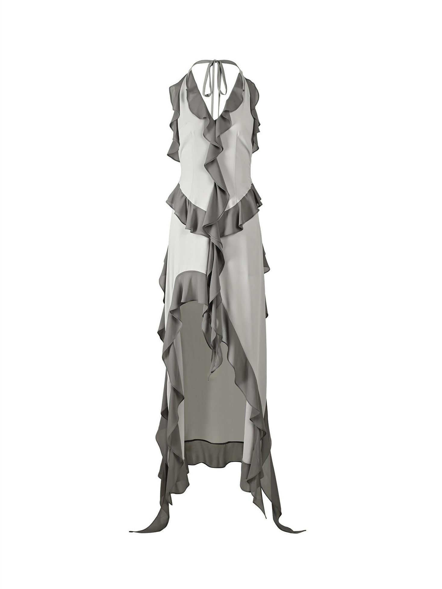 NORTH NODE Ruffled Asymmetric Spliced V-neck Women&