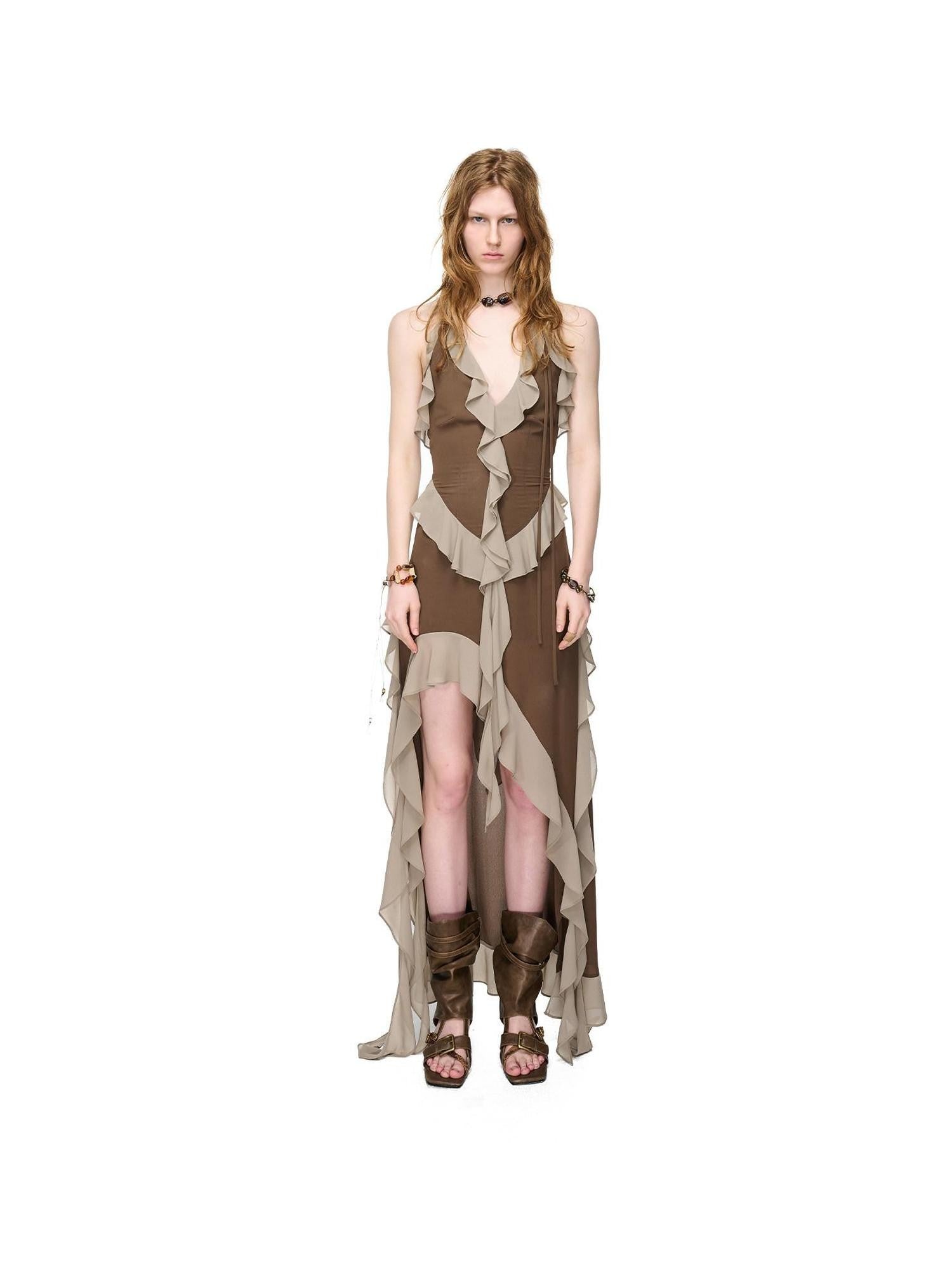 NORTH NODE Ruffled Asymmetric Spliced V-neck Women&