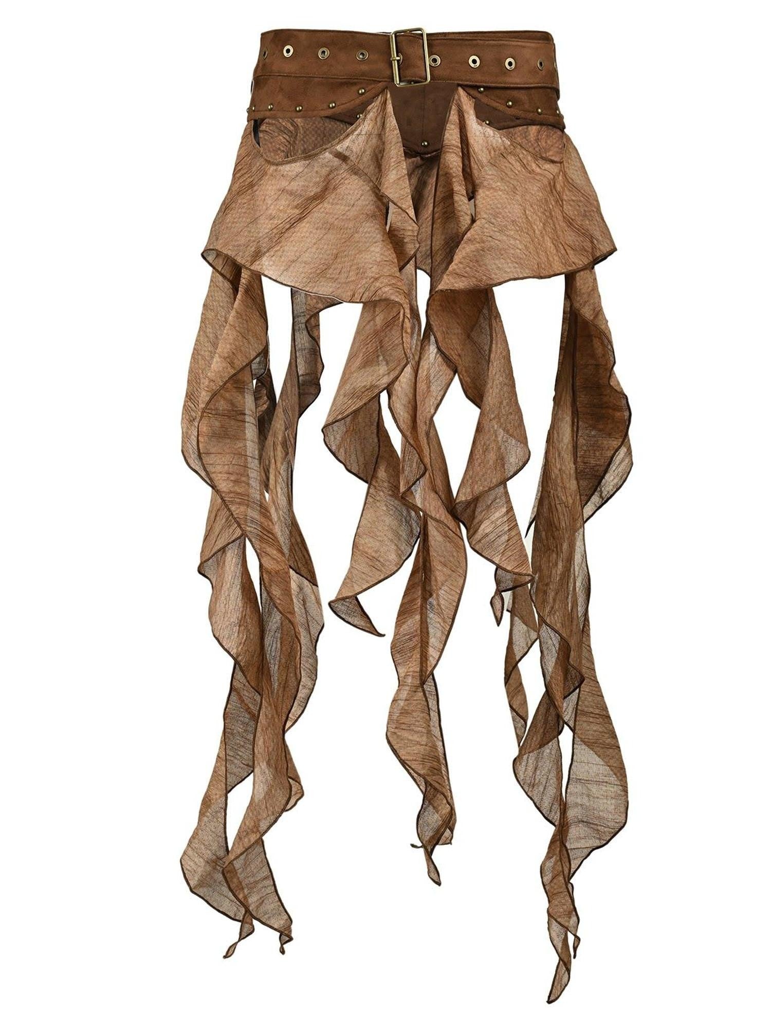 NORTH NODE Ruffled Patchwork Peplum Mid Waist Women&
