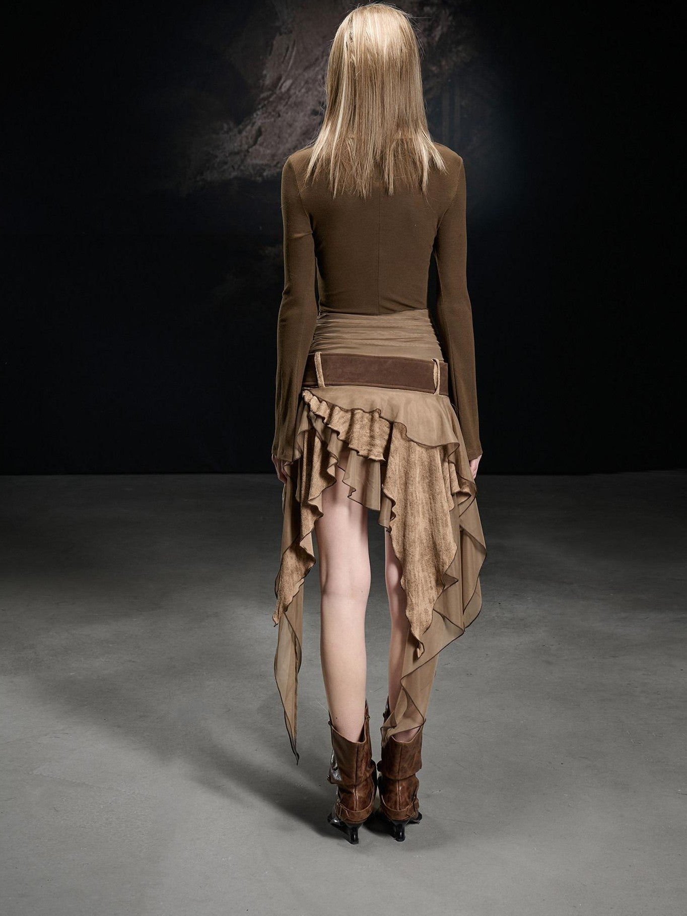 NORTH NODE Sand Sea Ruffle Beaded Cutout Asymmetric Women&