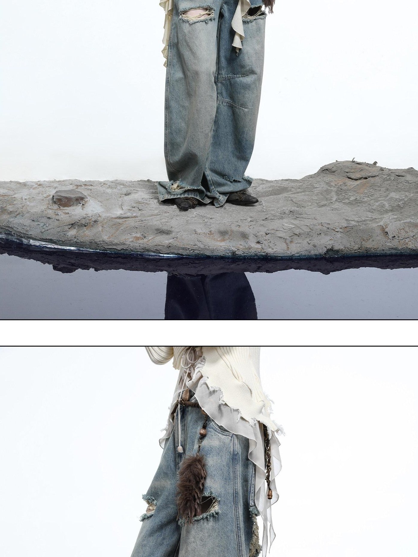 NORTH NODE Sculpted Washed Distressed Curved Cut Women&