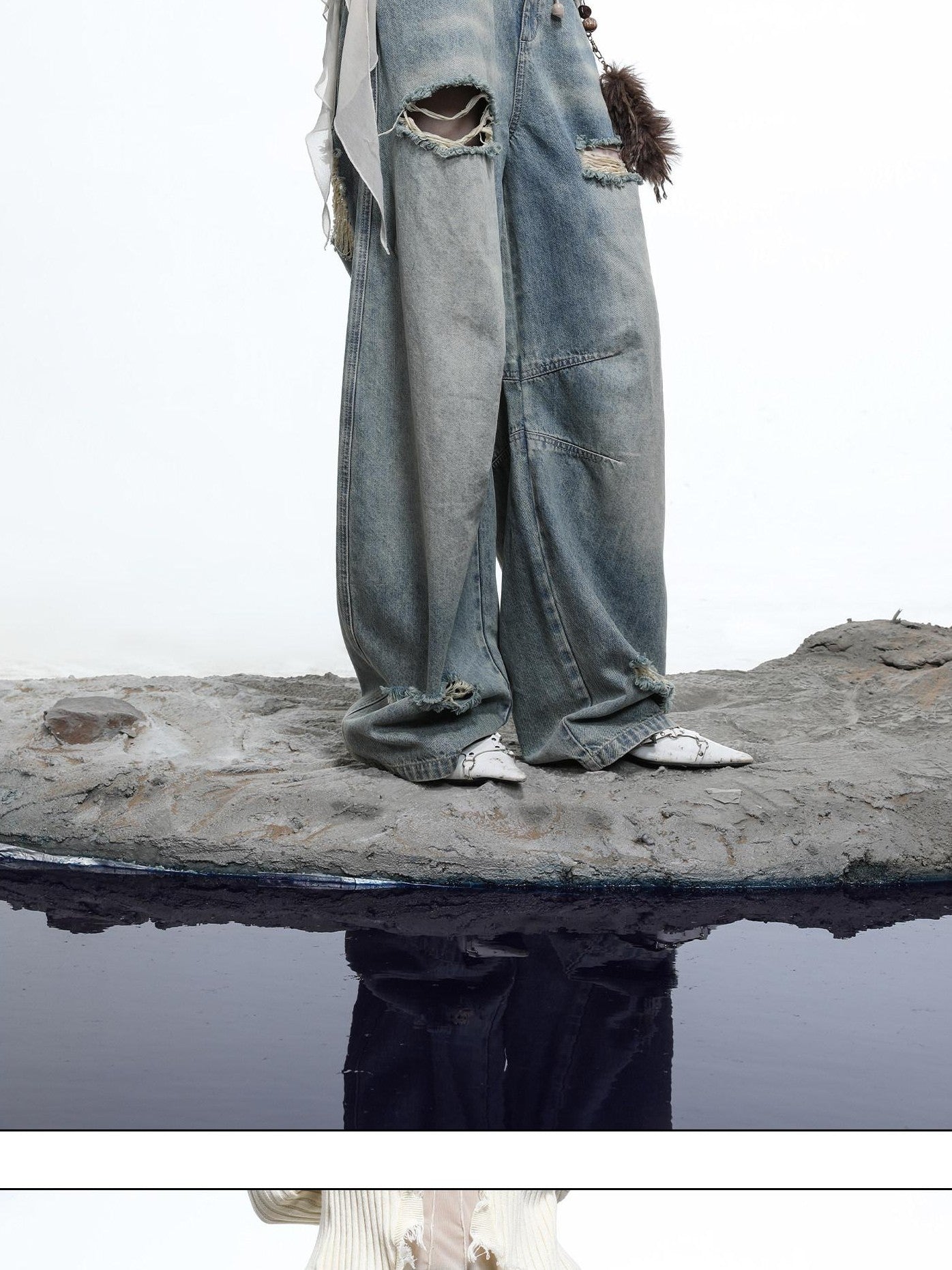 NORTH NODE Sculpted Washed Distressed Curved Cut Women&
