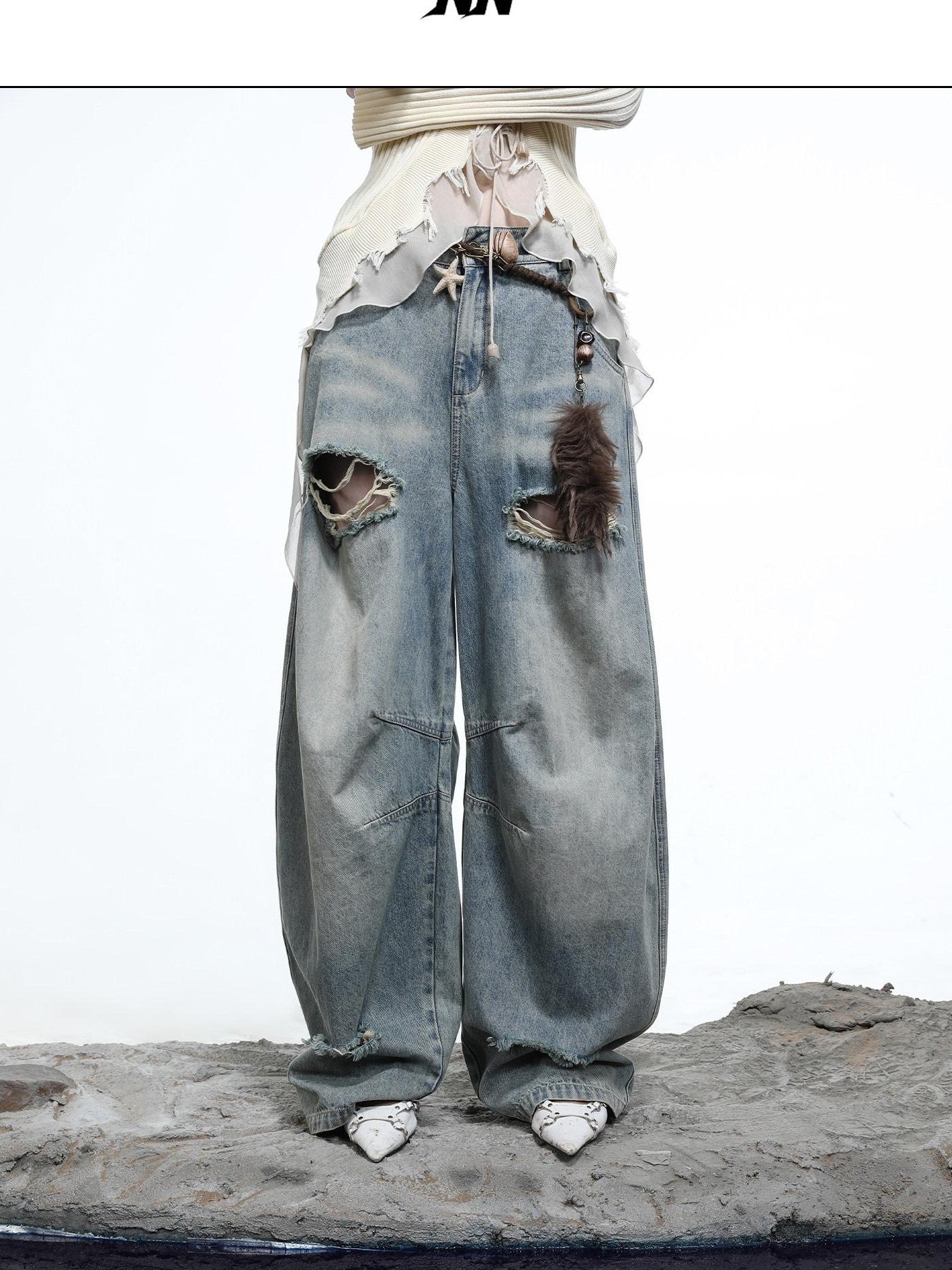 NORTH NODE Sculpted Washed Distressed Curved Cut Women&