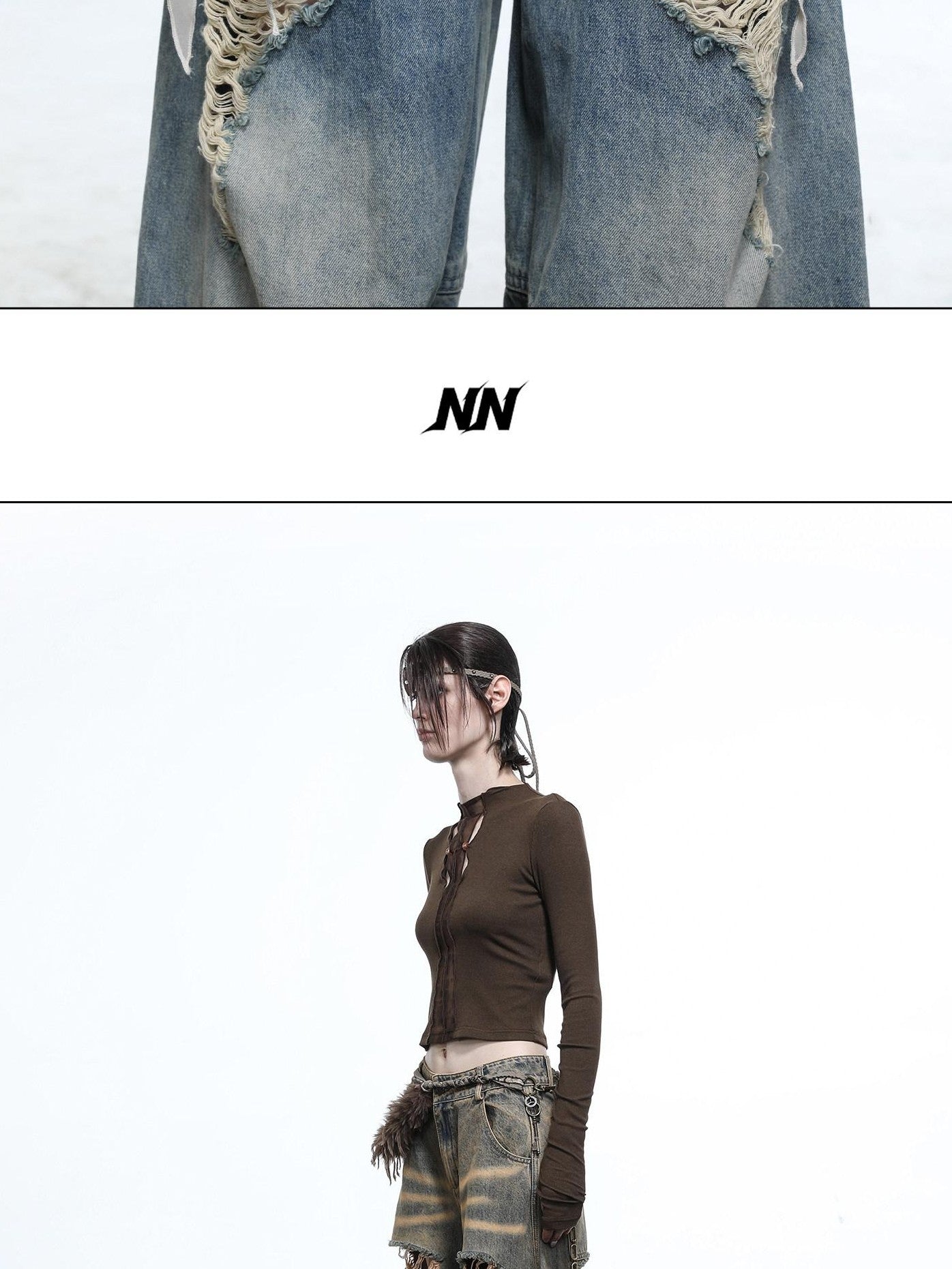 NORTH NODE Sculpted Washed Distressed Curved Cut Women&