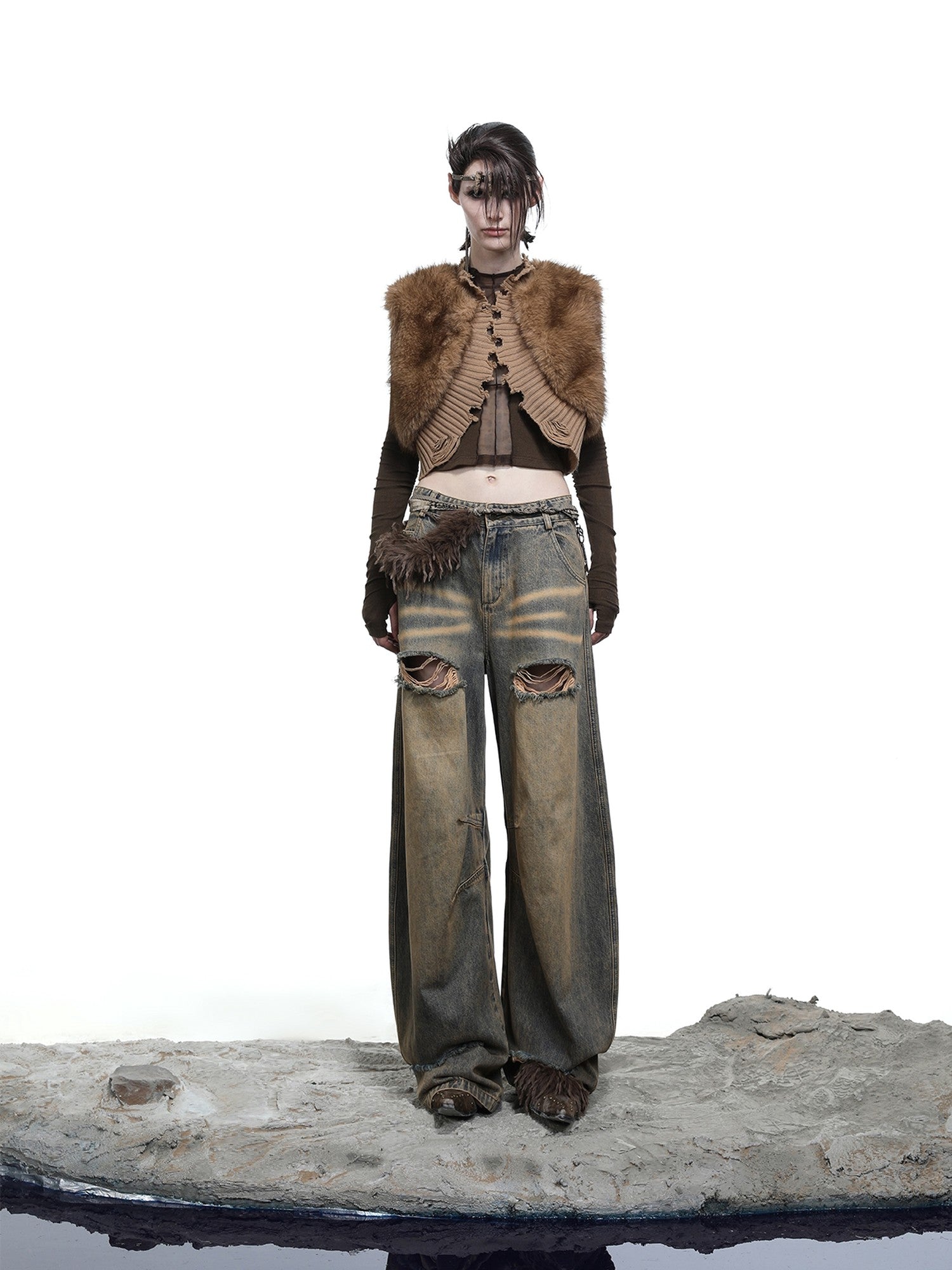 NORTH NODE Sculpted Washed Distressed Curved Cut Women&