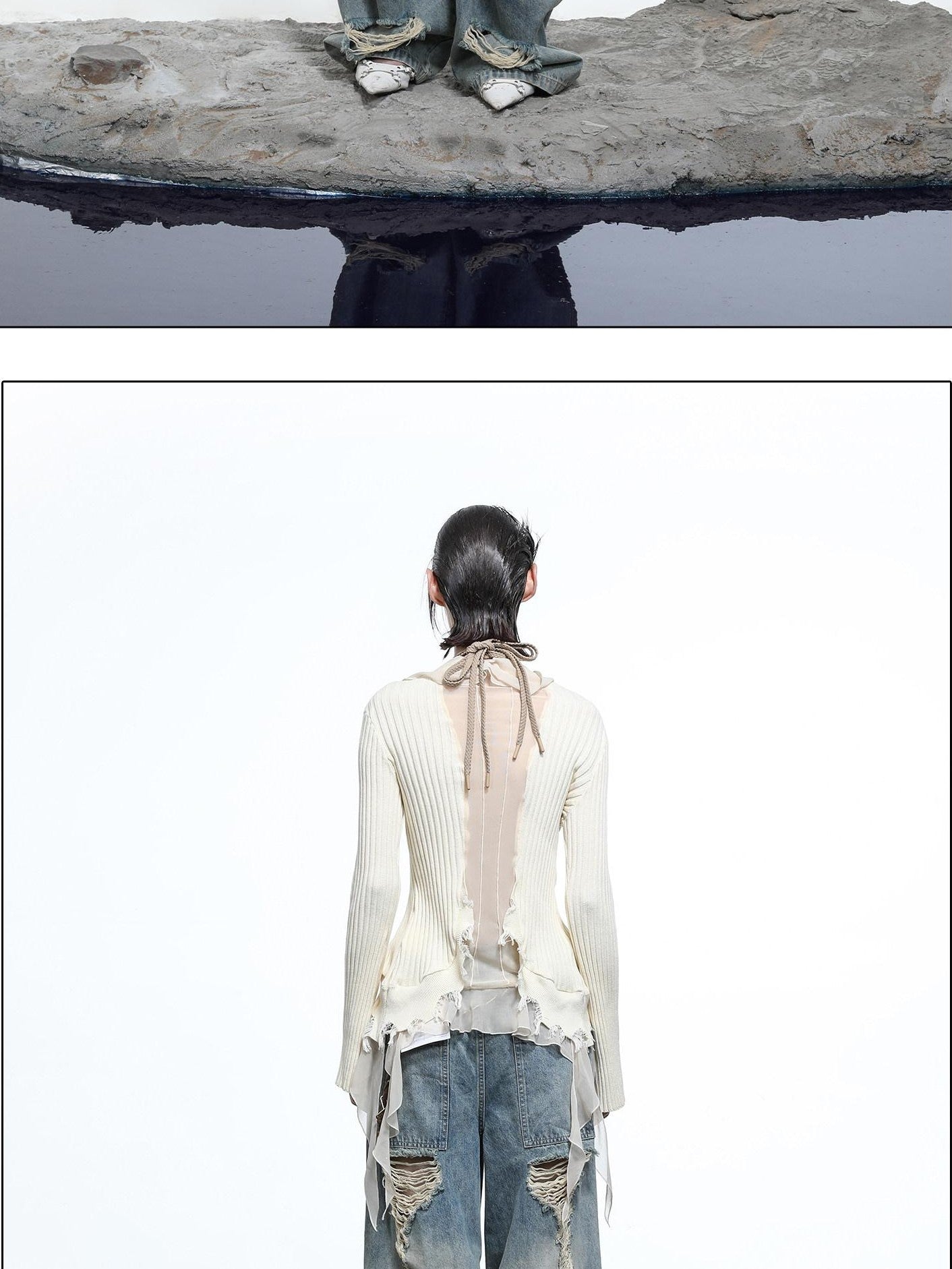 NORTH NODE Sculpted Washed Distressed Curved Cut Women&