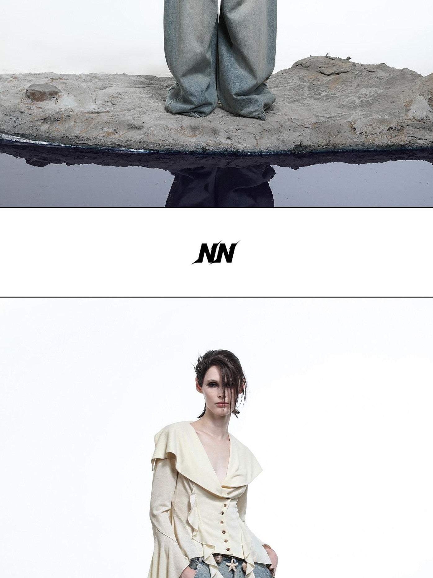 NORTH NODE Sculpted Washed Distressed Curved Cut Women&