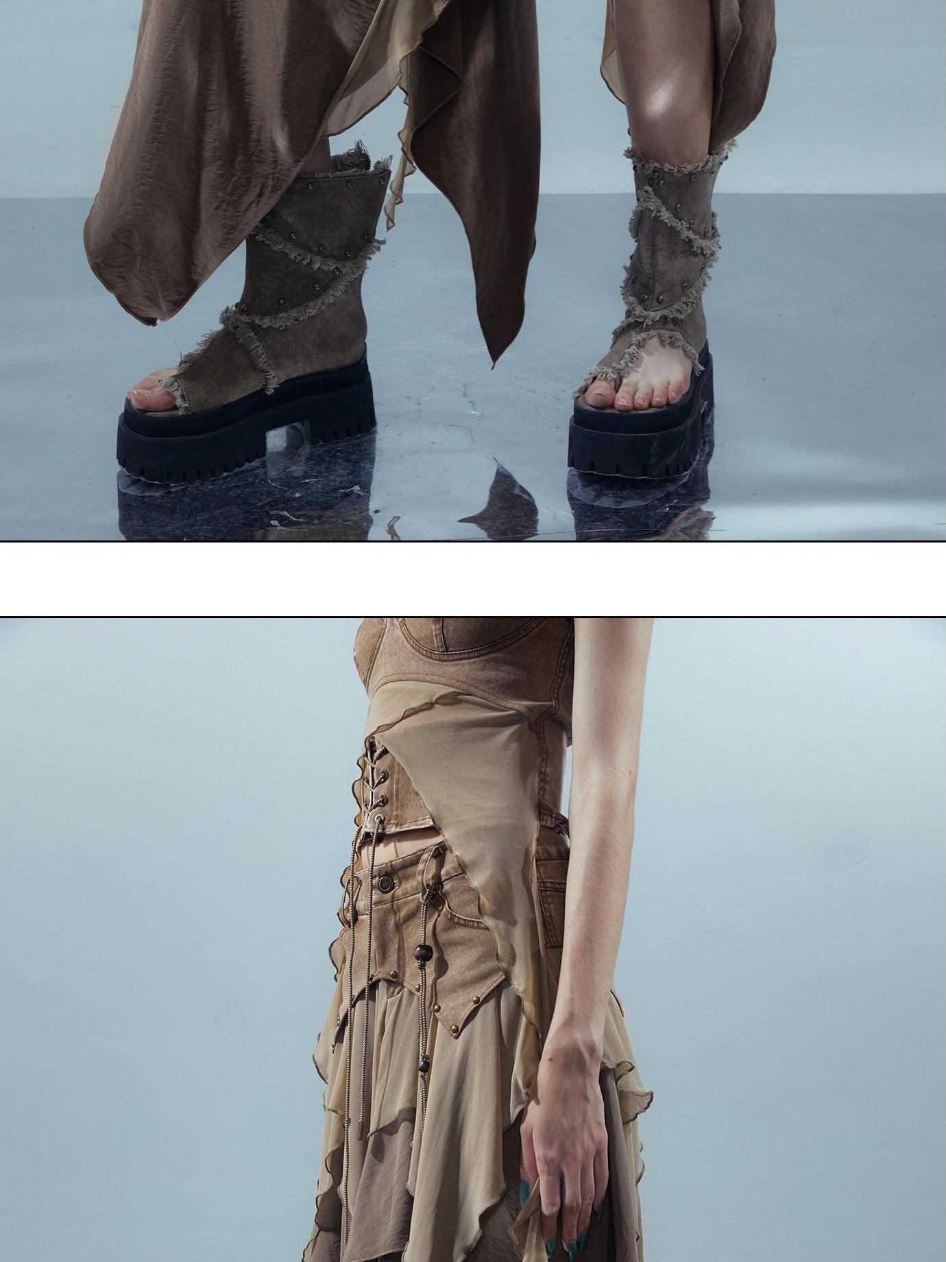 NORTH NODE Sheer Layered Patchwork Asymmetric Women&
