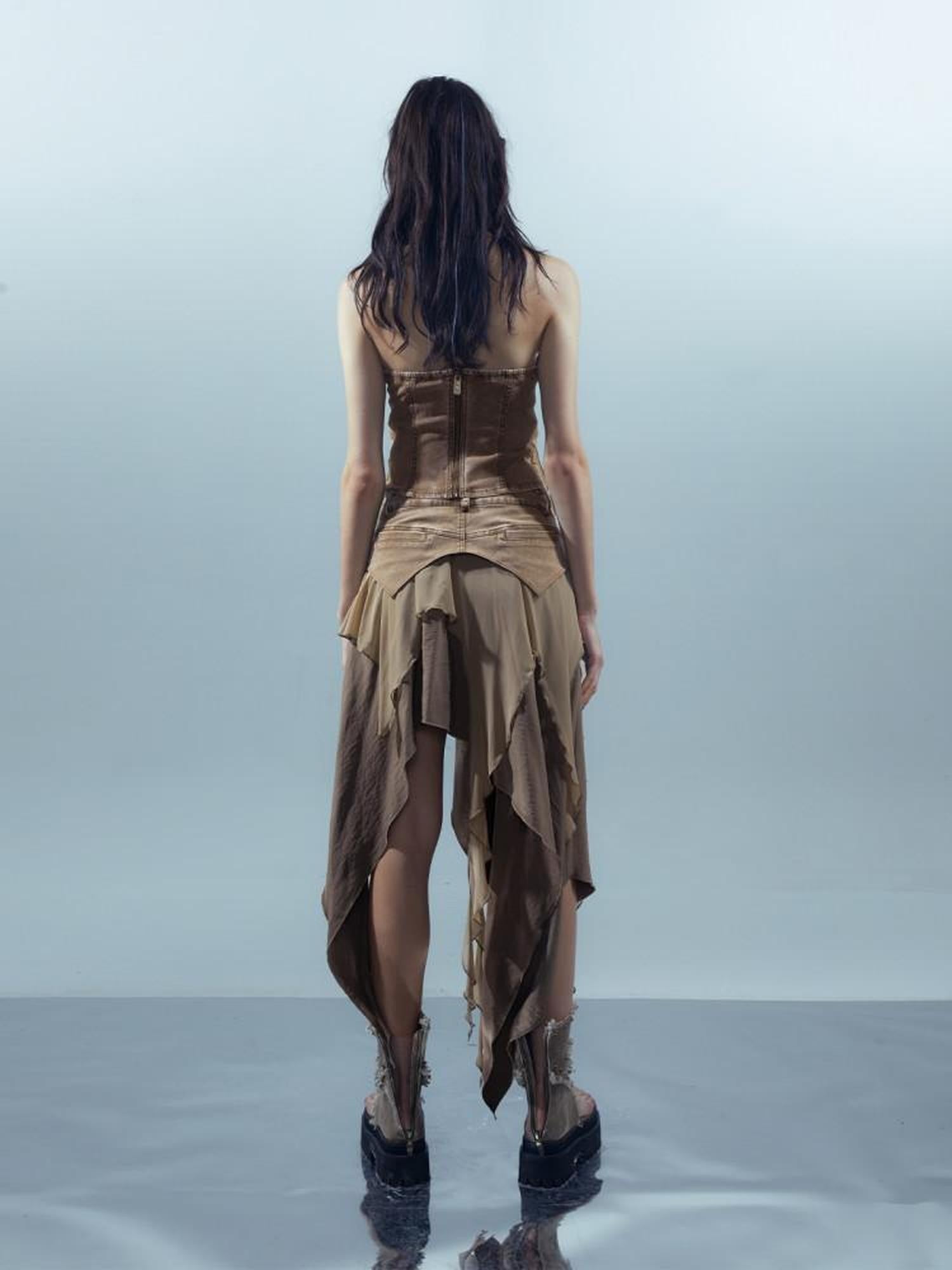 NORTH NODE Sheer Layered Patchwork Asymmetric Women&