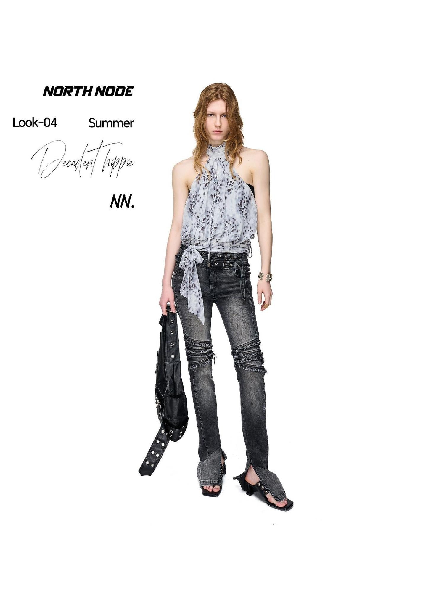 NORTH NODE Sheer Polka Dot Beaded Ruched Pleated Women&