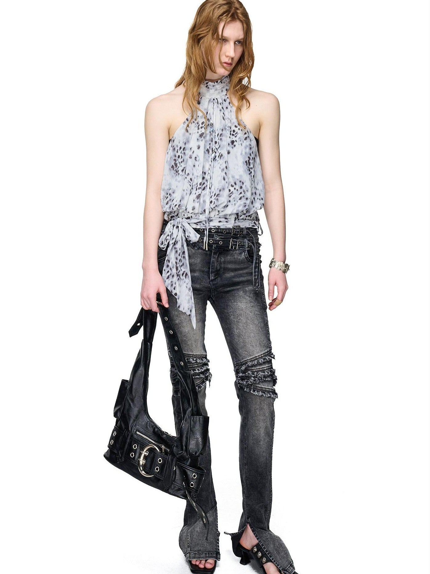 NORTH NODE Sheer Polka Dot Beaded Ruched Pleated Women&