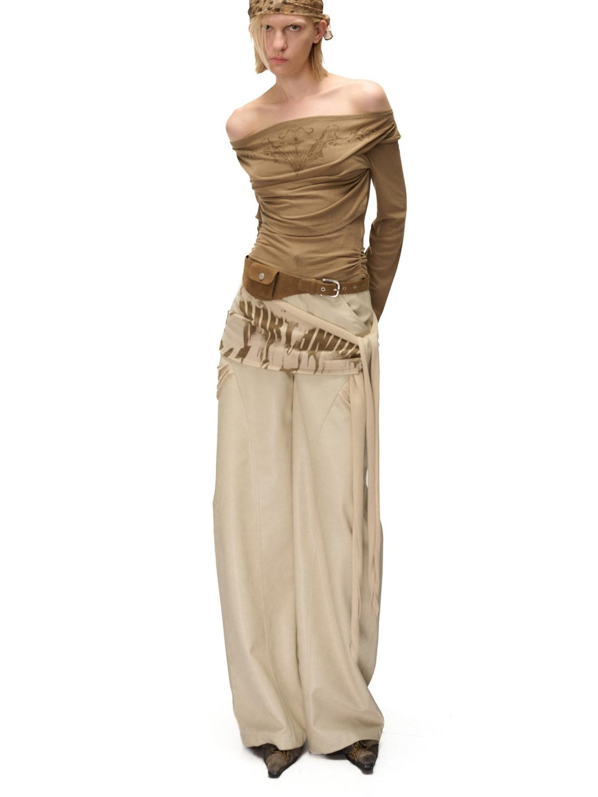 NORTH NODE Siren Print Fake Layer Draped Neck Women&
