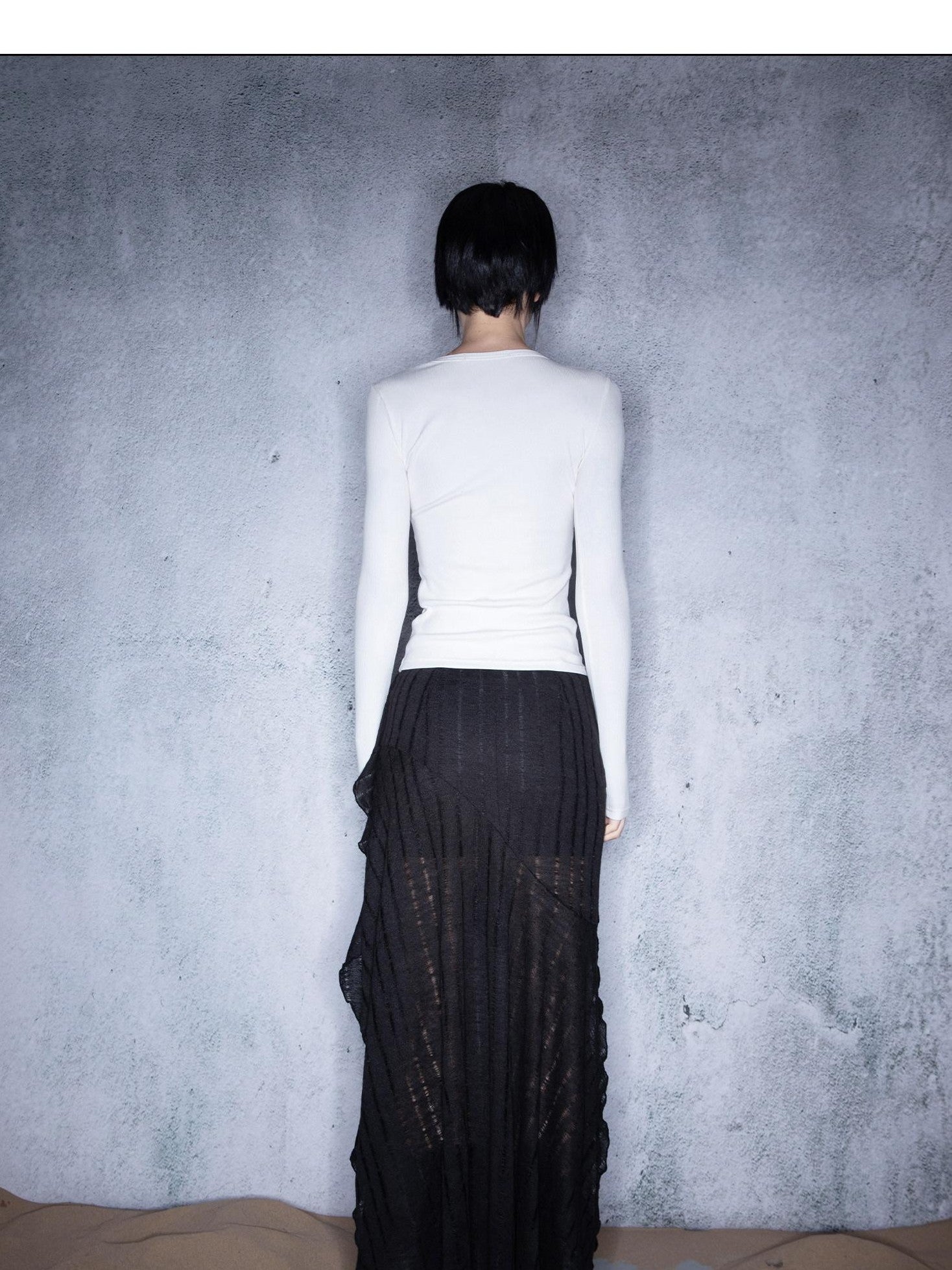 NORTH NODE Slanted Brushed Lace Patchwork Knit Women&