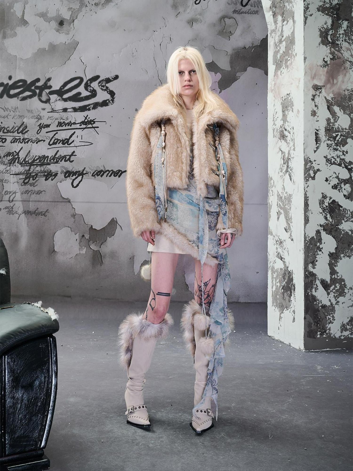 NORTH NODE Soft Twilight Large Lapel Faux Fur Polyester Women&