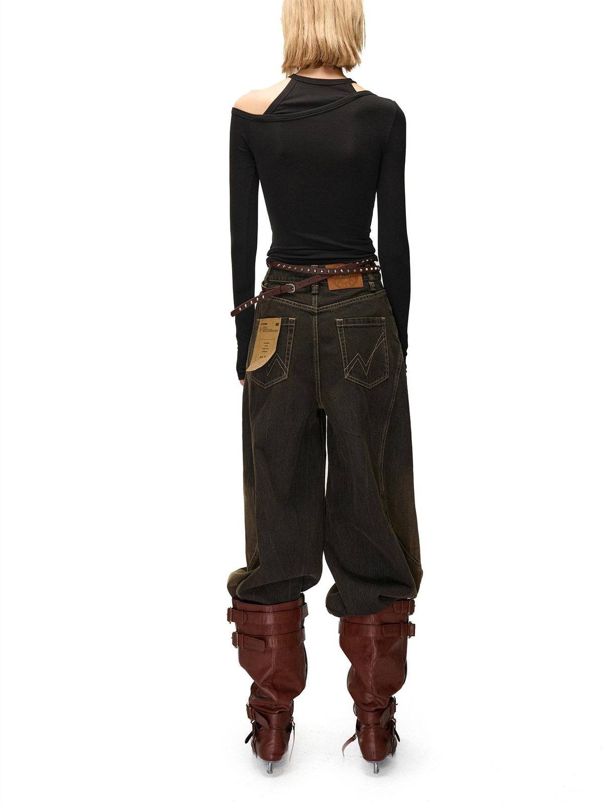 NORTH NODE Solid Color Asymmetric One Shoulder Slim Fit Cotton Women&