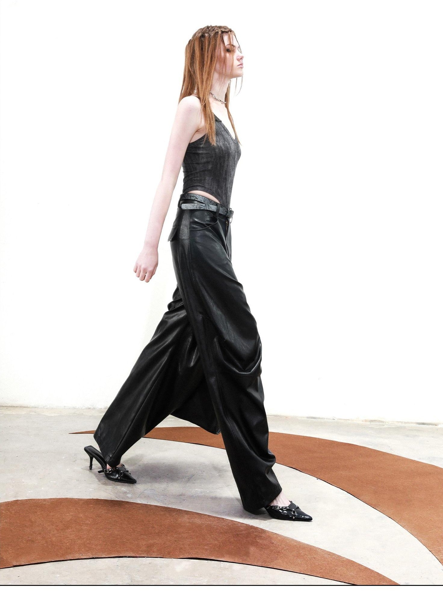 NORTH NODE Solid Spliced Leather Panel Slim Wrapped Fit Women&