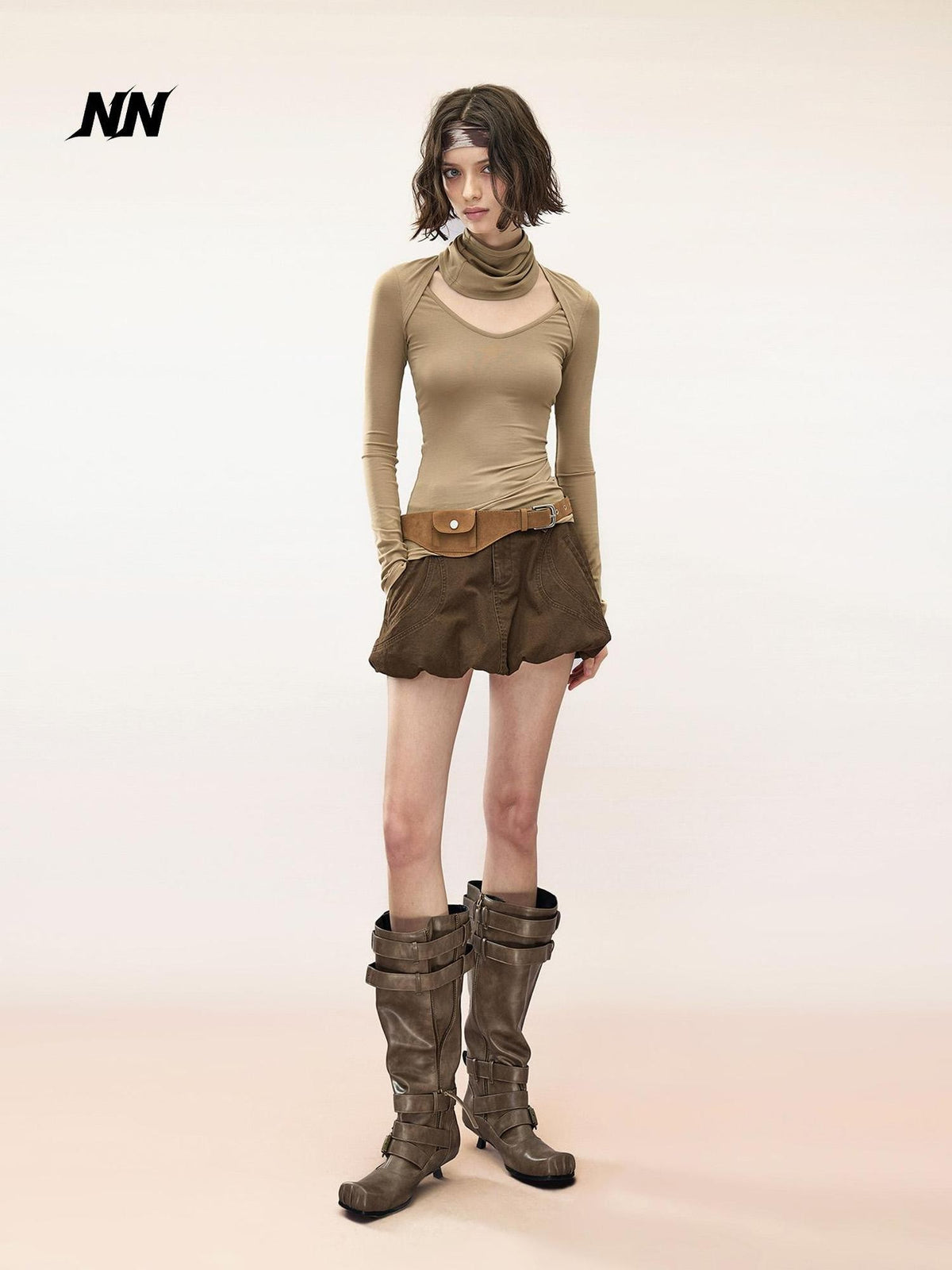 NORTH NODE Solid V-neck Lyocell Women&