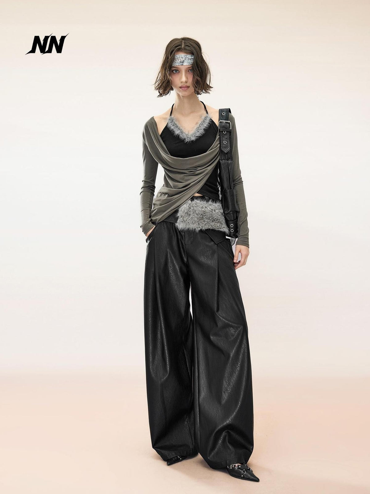 NORTH NODE Solid Wide Leg Straight Detachable Belt Women&