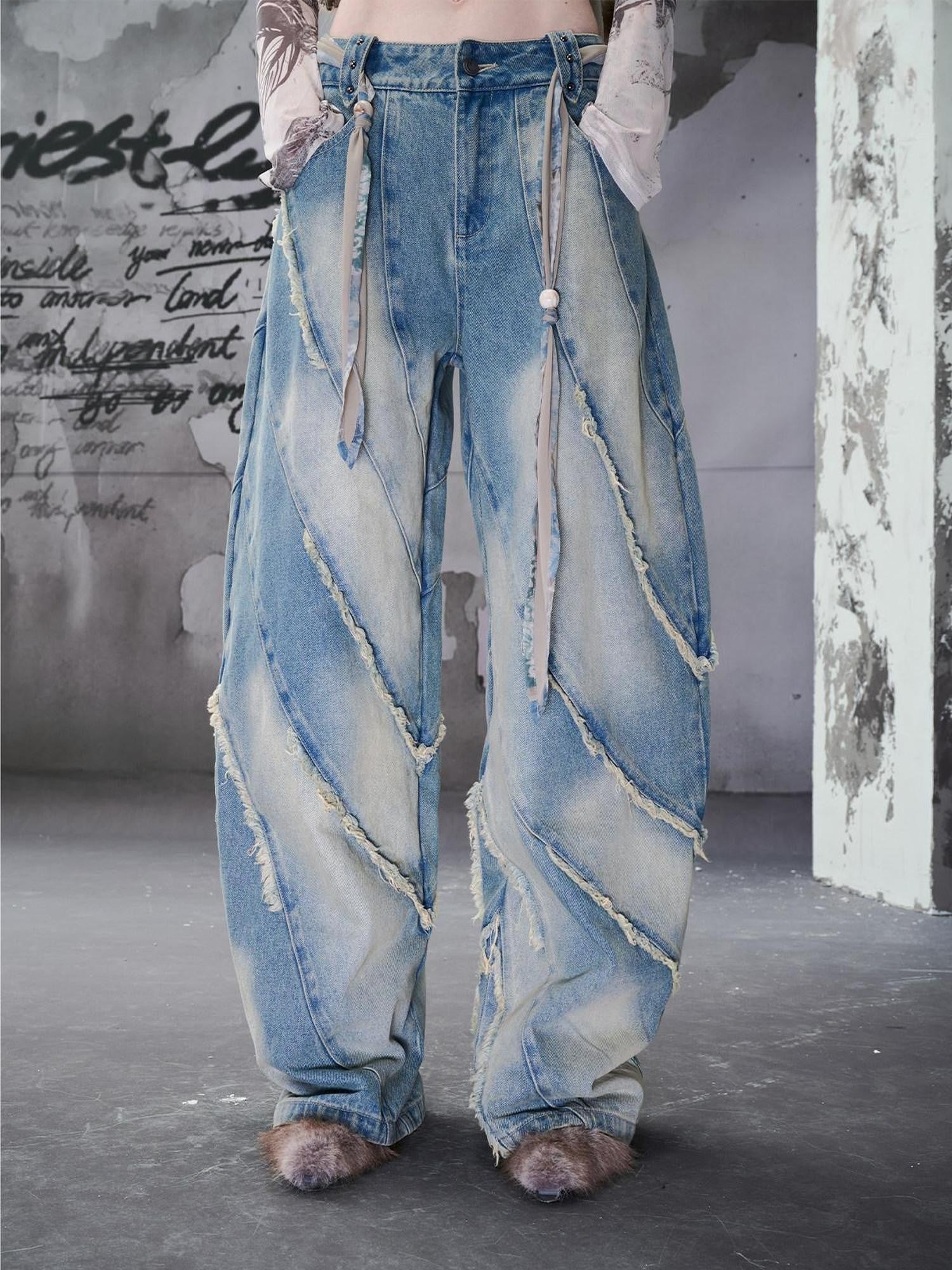 NORTH NODE Spiral Cut Washed Raw Hem Pocket Women&