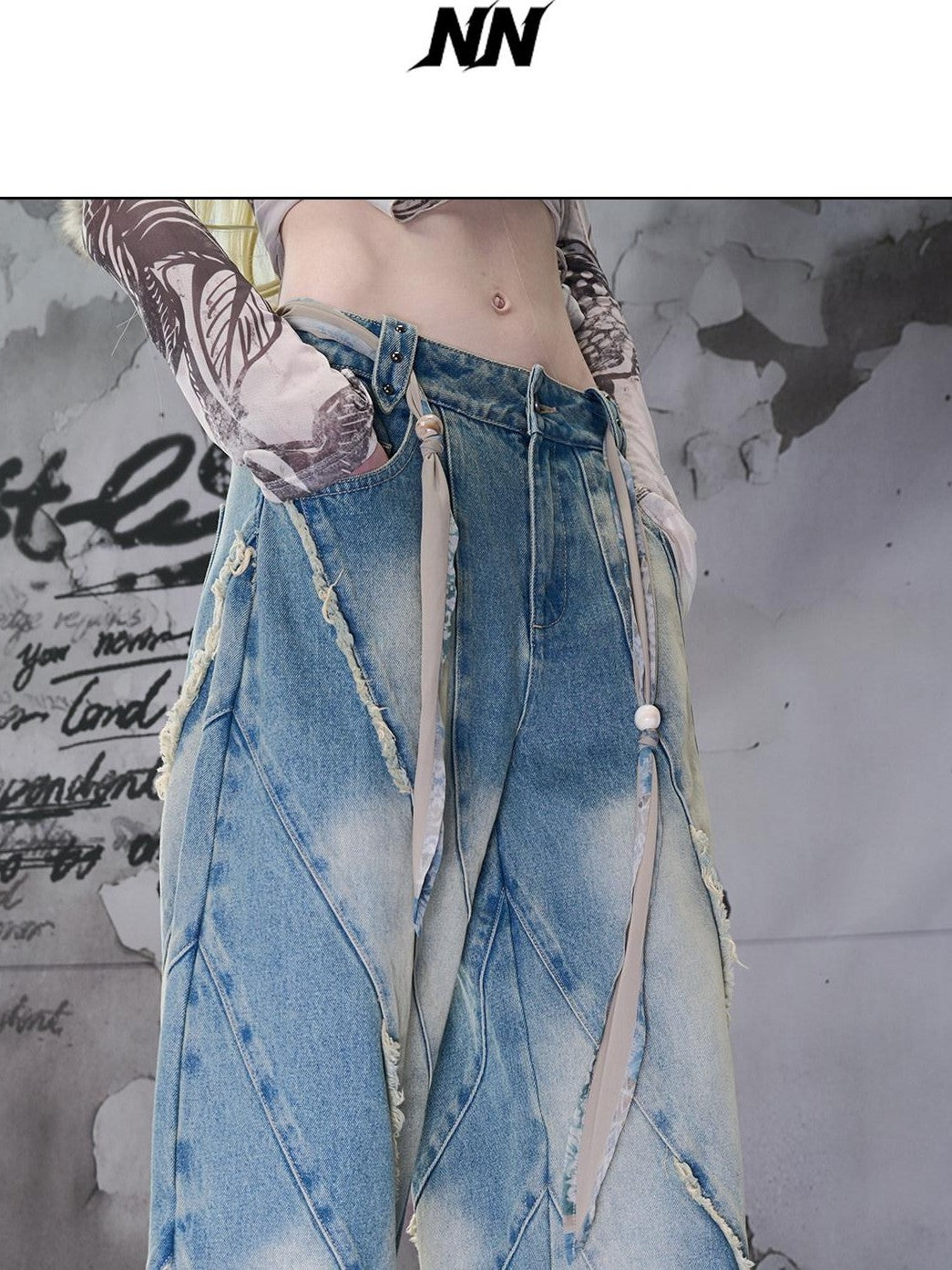 NORTH NODE Spiral Cut Washed Raw Hem Pocket Women&
