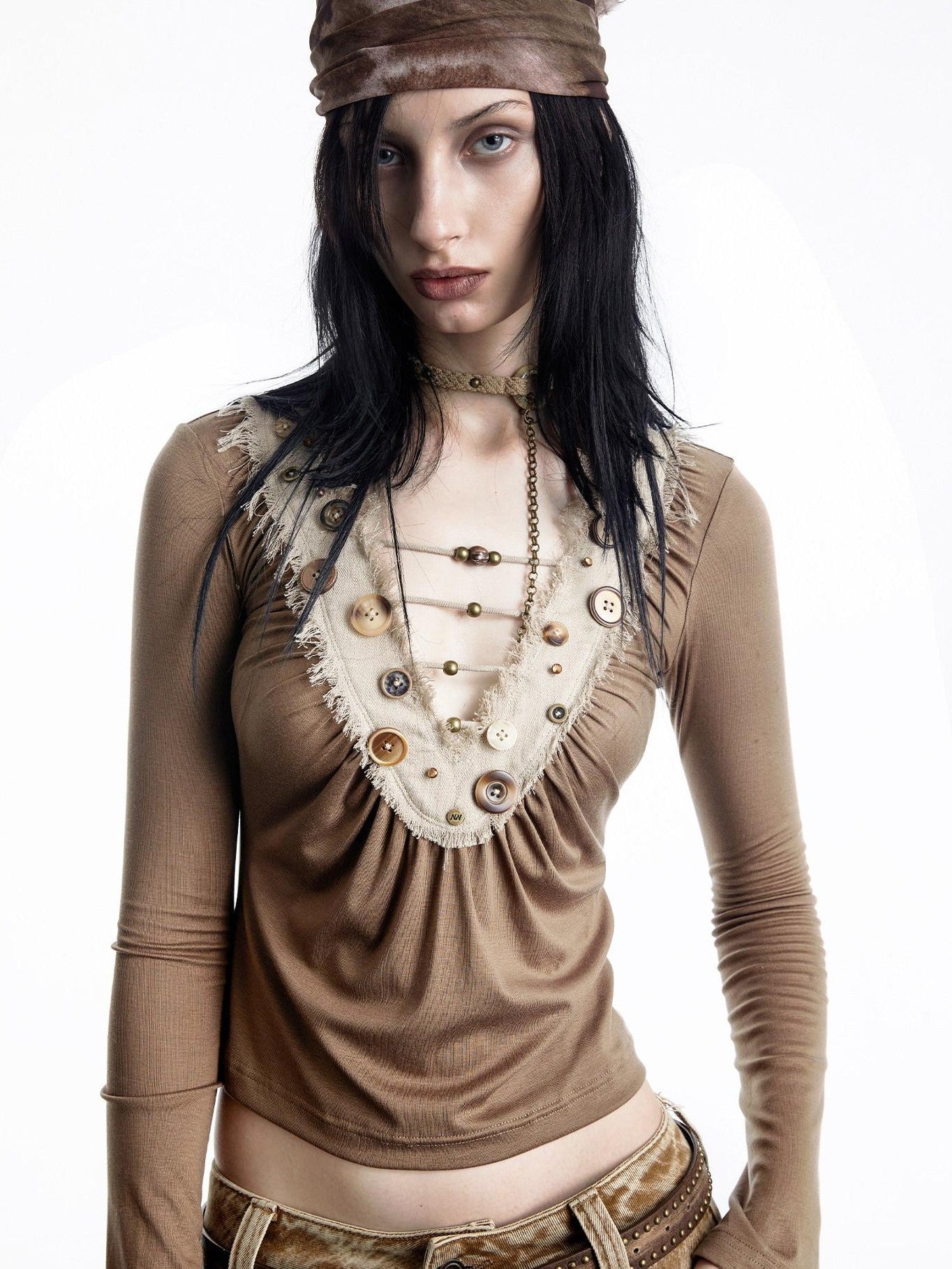 NORTH NODE Spliced V-neck Hand Button Women&