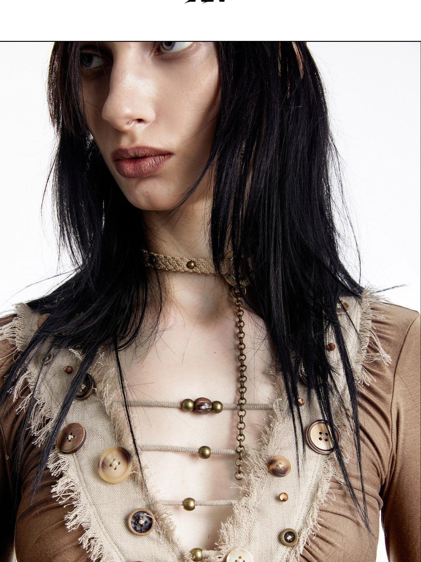 NORTH NODE Spliced V-neck Hand Button Women&