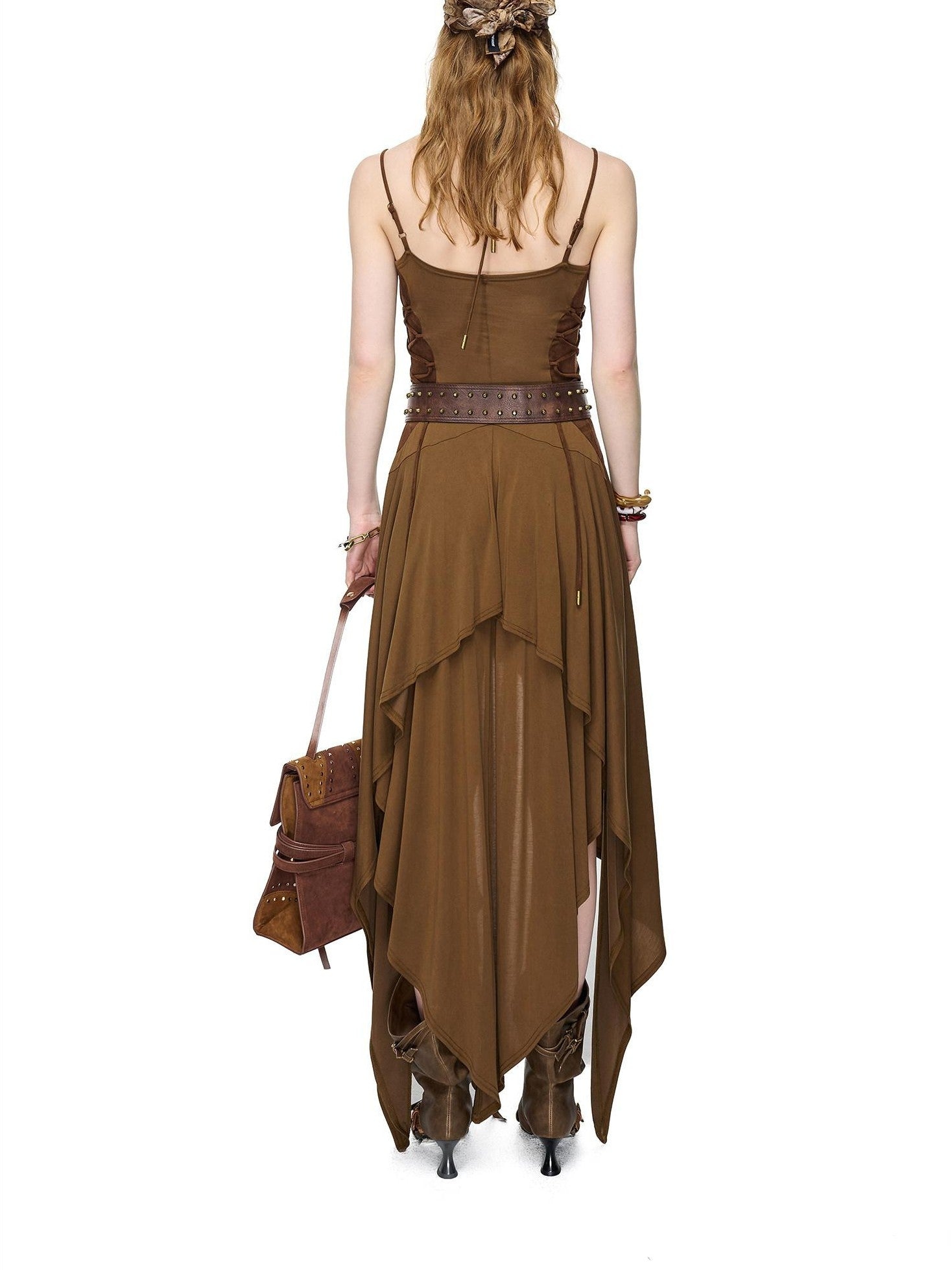 NORTH NODE Starburst Patchwork Halter Asymmetric Ruffle Women&