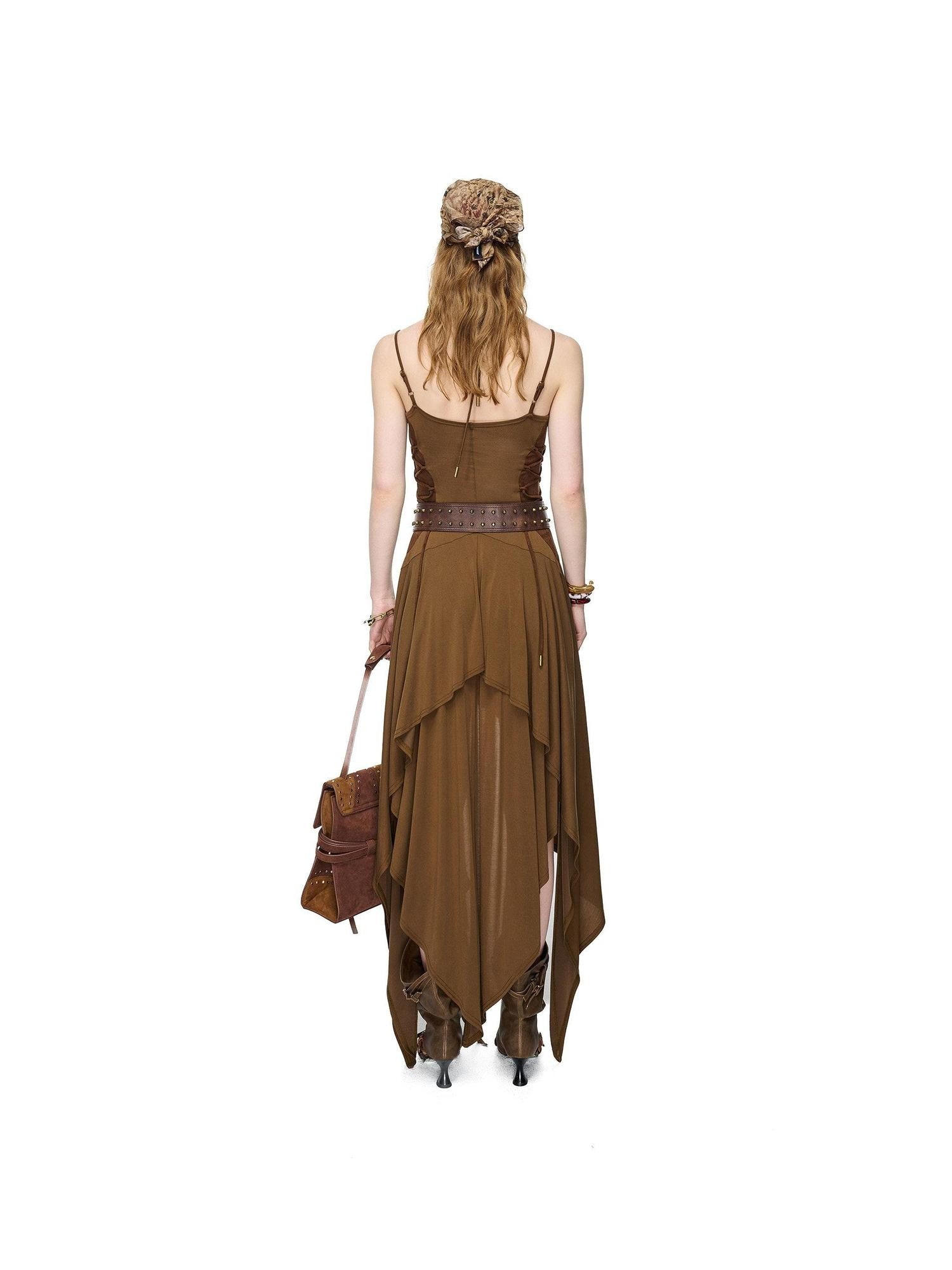 NORTH NODE Starburst Patchwork Halter Asymmetric Ruffle Women&