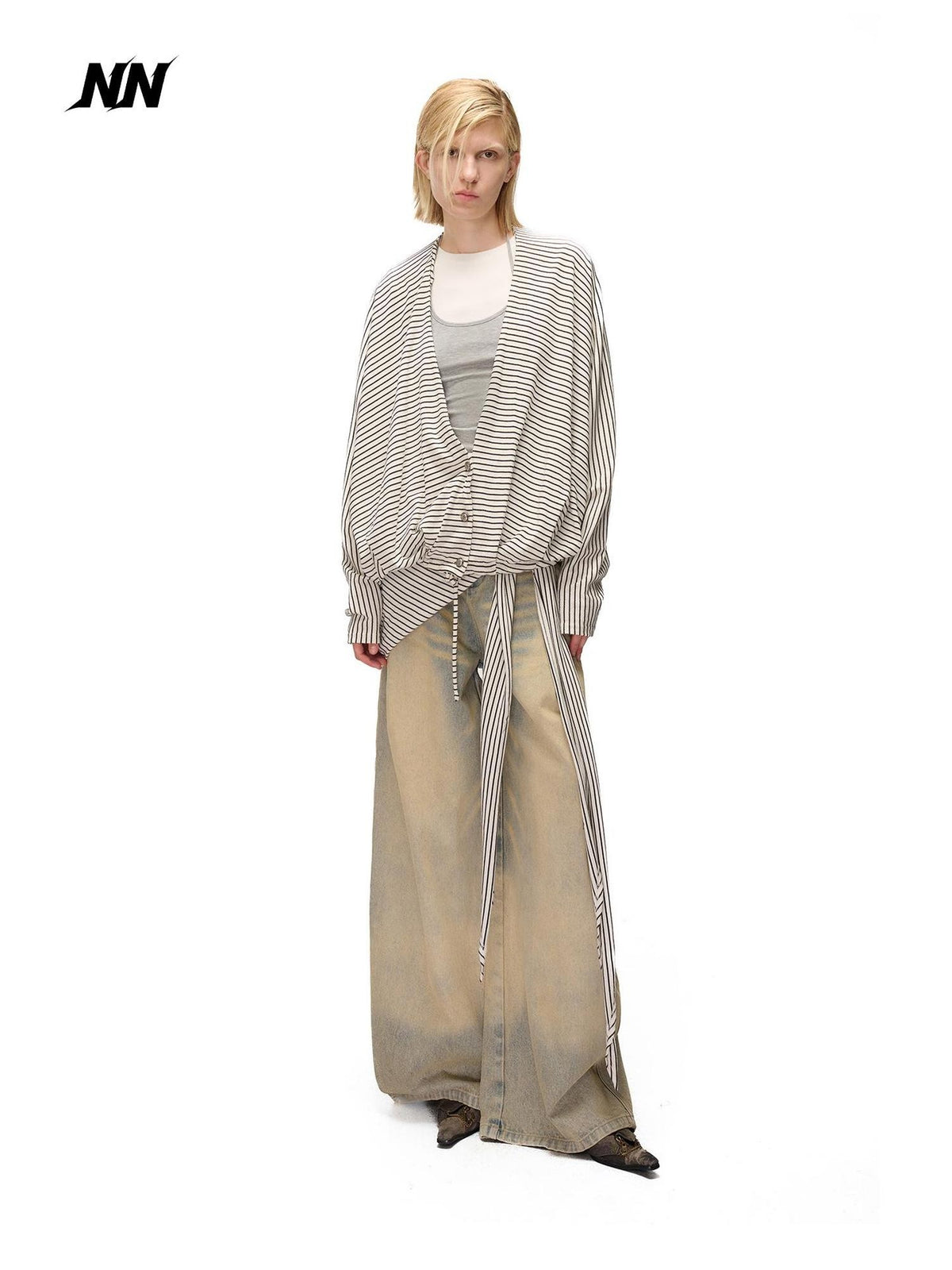 NORTH NODE Striped Detachable Hood Batwing Sleeve Women&