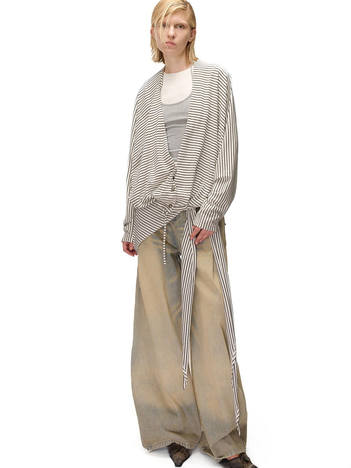 NORTH NODE Striped Detachable Hood Batwing Sleeve Women&