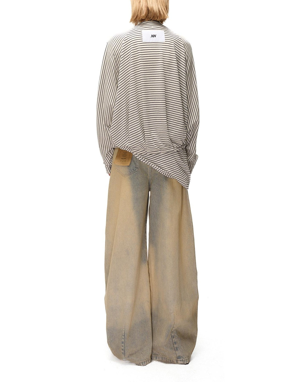NORTH NODE Striped Detachable Hood Batwing Sleeve Women&