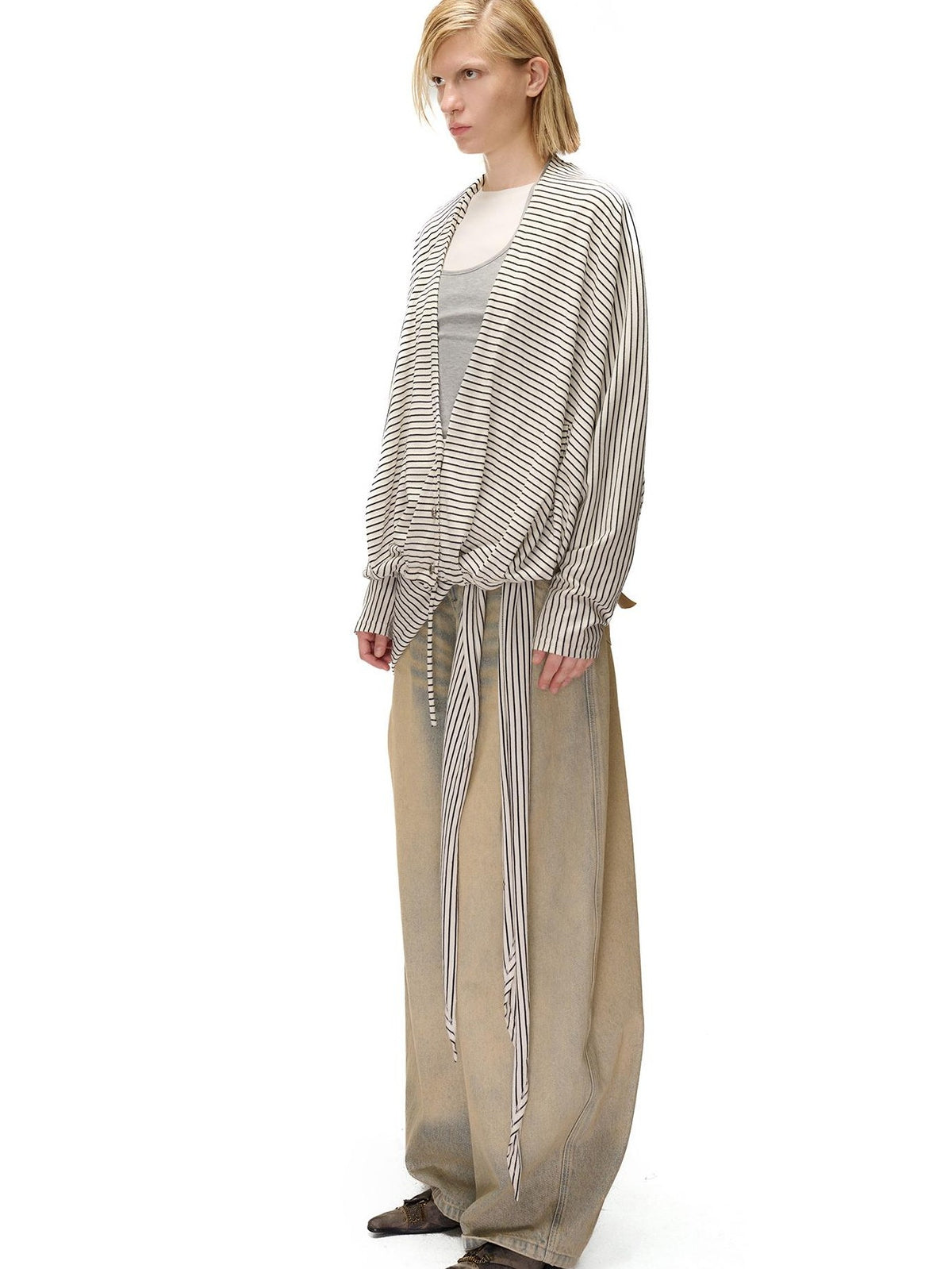 NORTH NODE Striped Detachable Hood Batwing Sleeve Women&