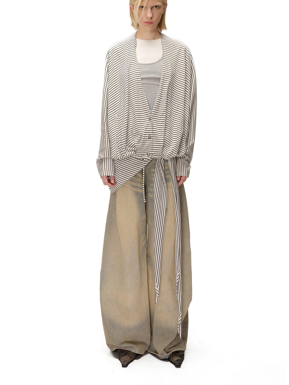NORTH NODE Striped Detachable Hood Batwing Sleeve Women&