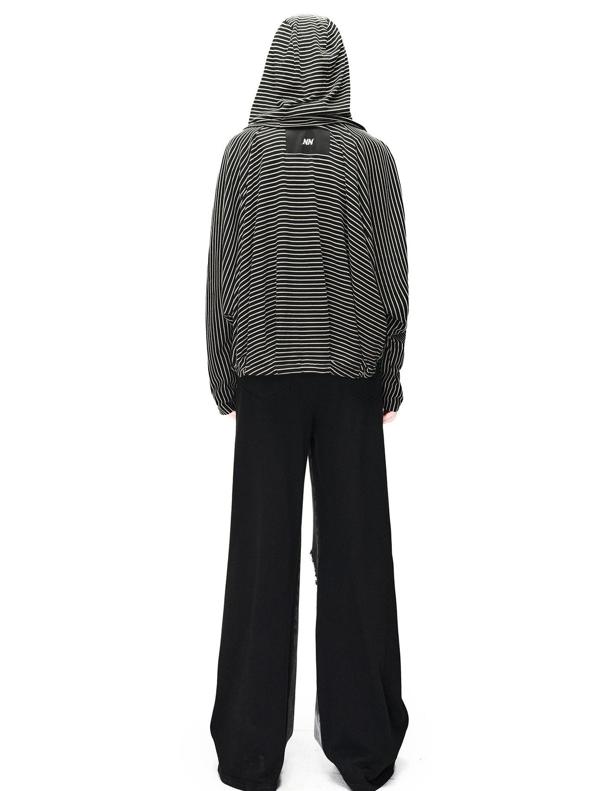 NORTH NODE Striped Detachable Hood Batwing Sleeve Women&
