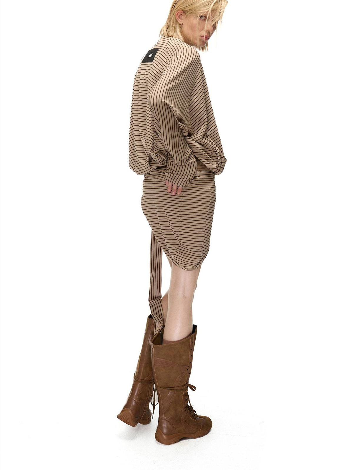 NORTH NODE Striped Detachable Hood Batwing Sleeve Women&