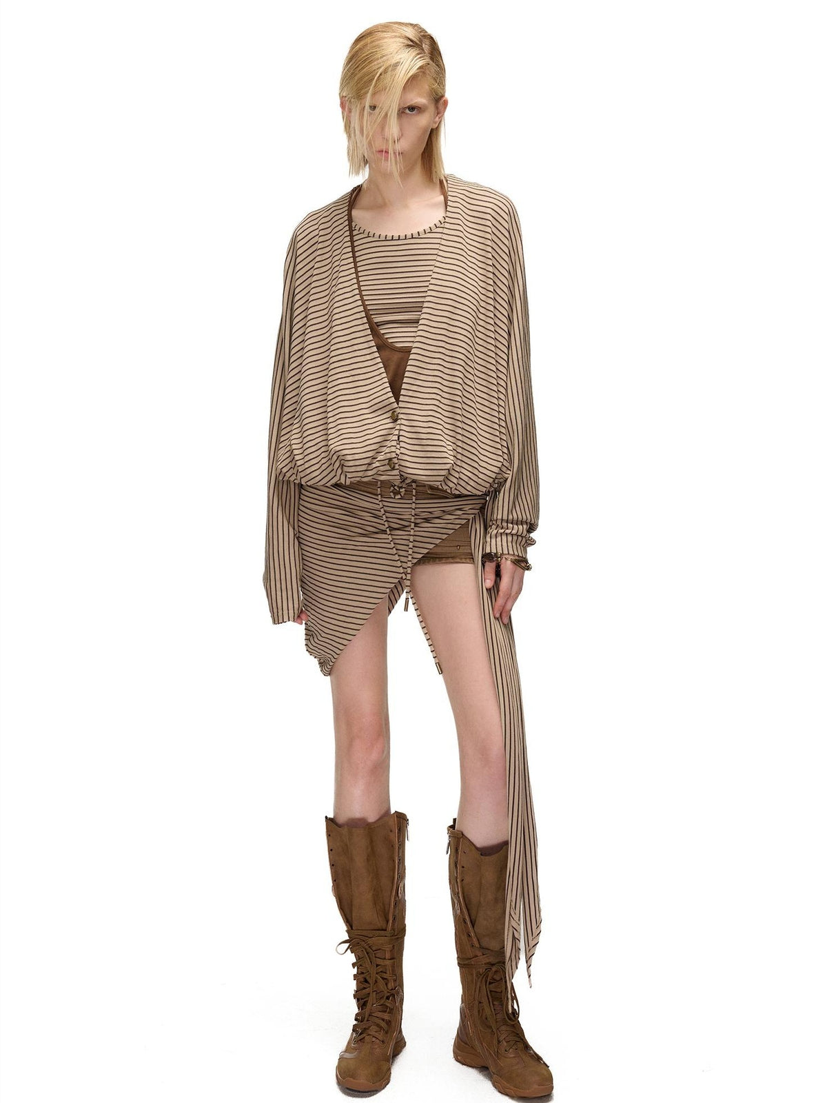 NORTH NODE Striped Detachable Hood Batwing Sleeve Women&