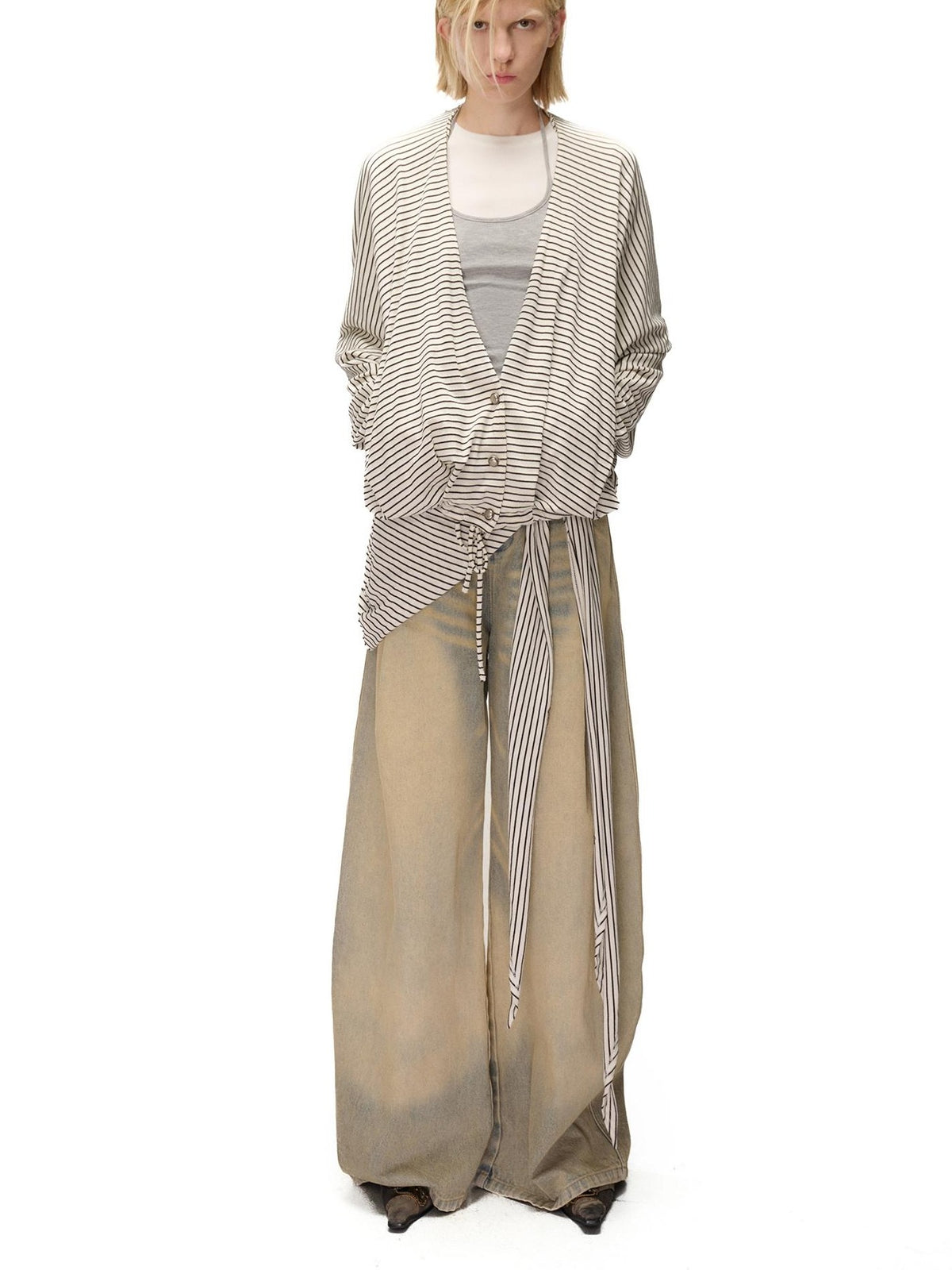 NORTH NODE Striped Detachable Hood Batwing Sleeve Women&