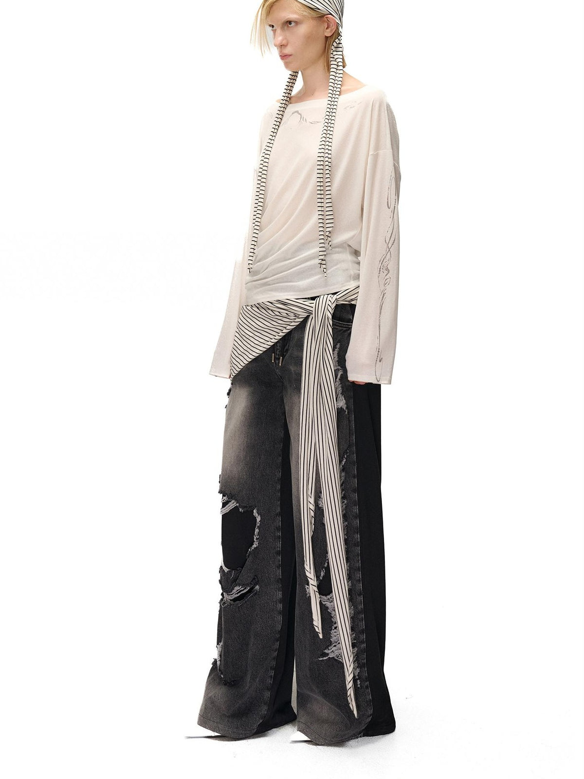 NORTH NODE Striped Knit Foldable Round Dome Women&