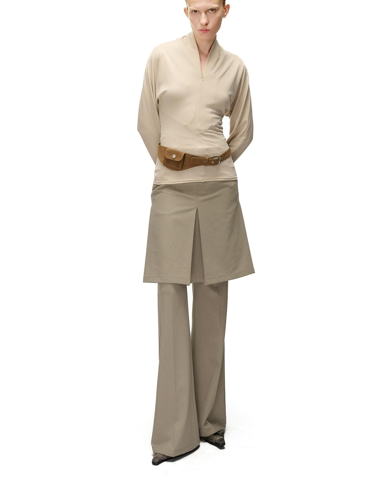 NORTH NODE Two Piece Zip Up Slim Fit Long Sleeve V-neck Women&