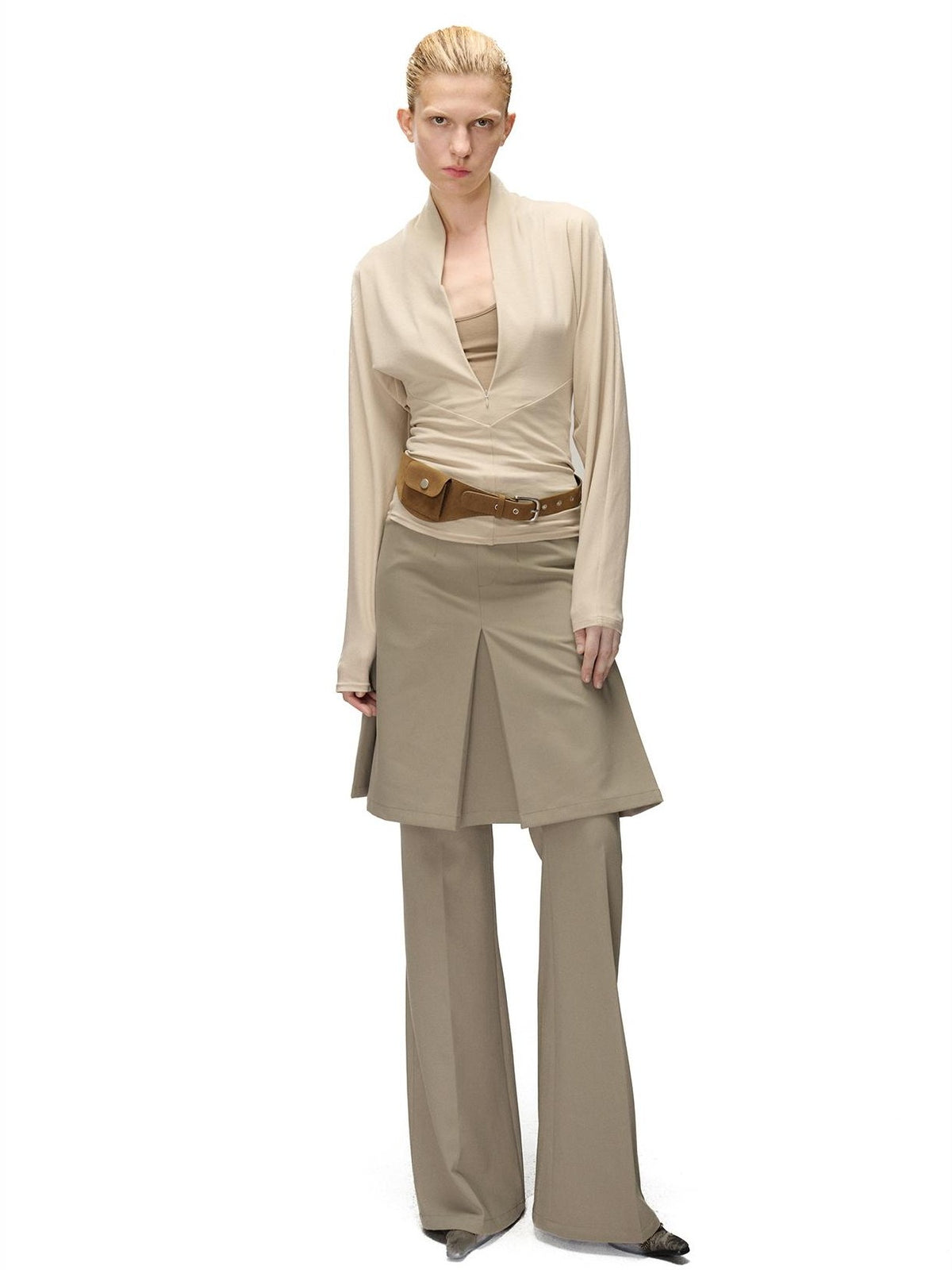 NORTH NODE Two Piece Zip Up Slim Fit Long Sleeve V-neck Women&
