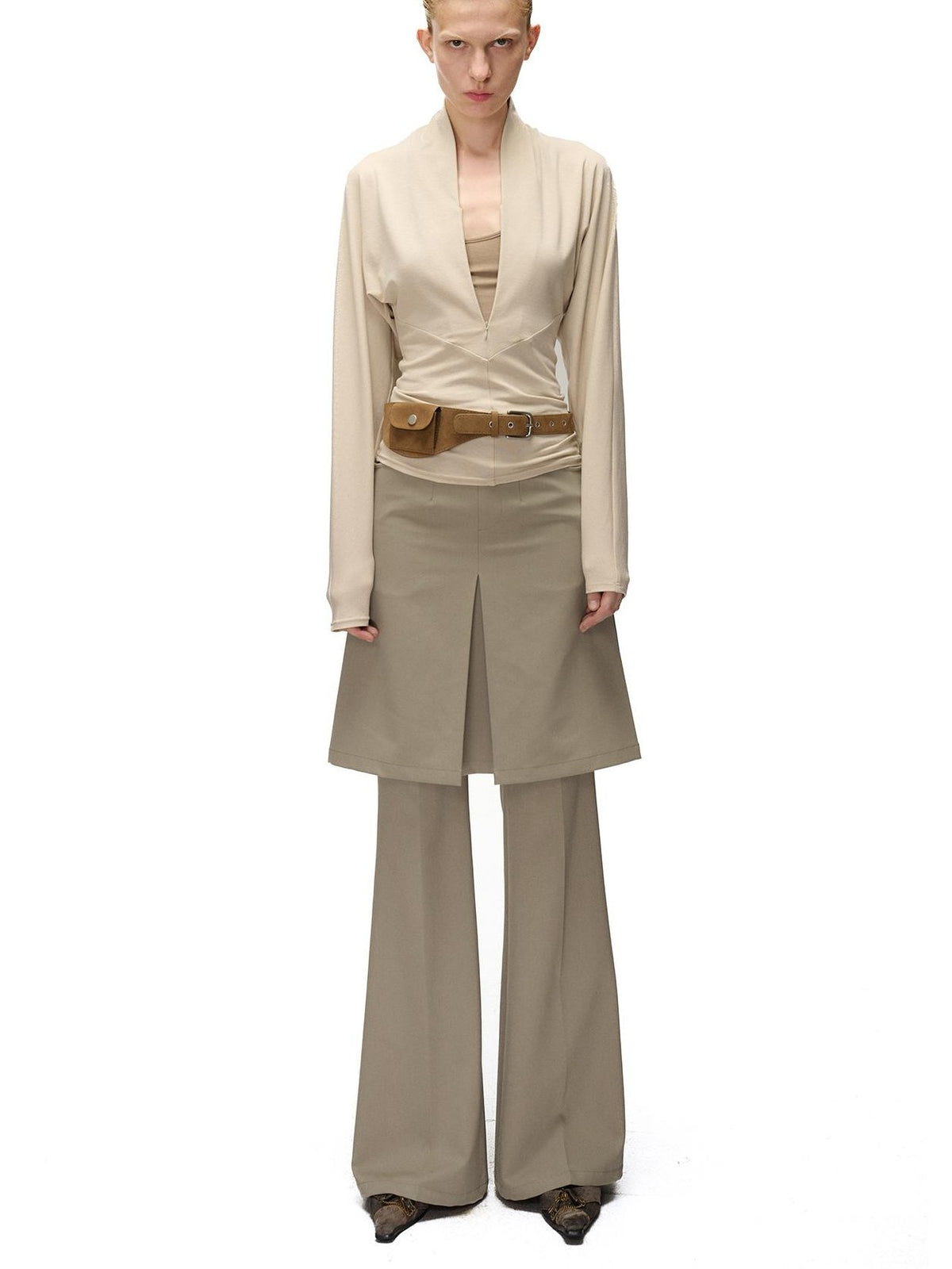 NORTH NODE Two Piece Zip Up Slim Fit Long Sleeve V-neck Women&