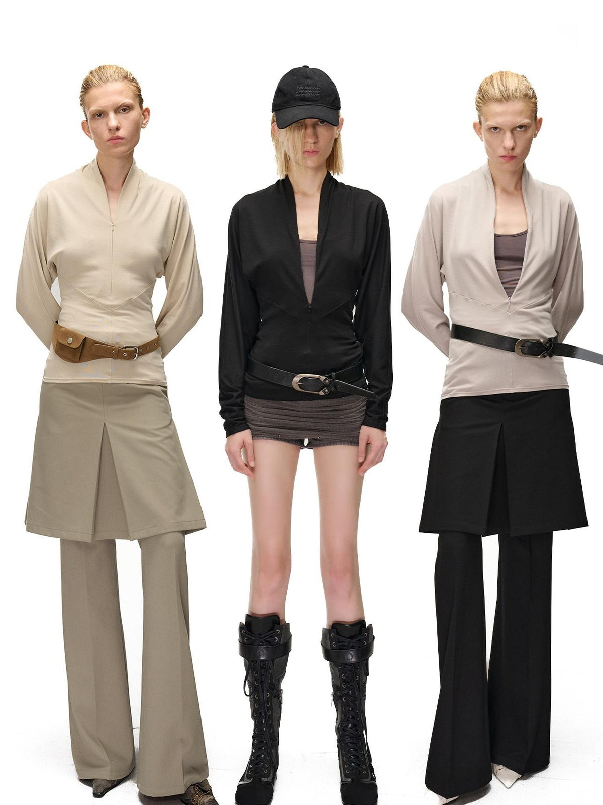 NORTH NODE Two Piece Zip Up Slim Fit Long Sleeve V-neck Women&