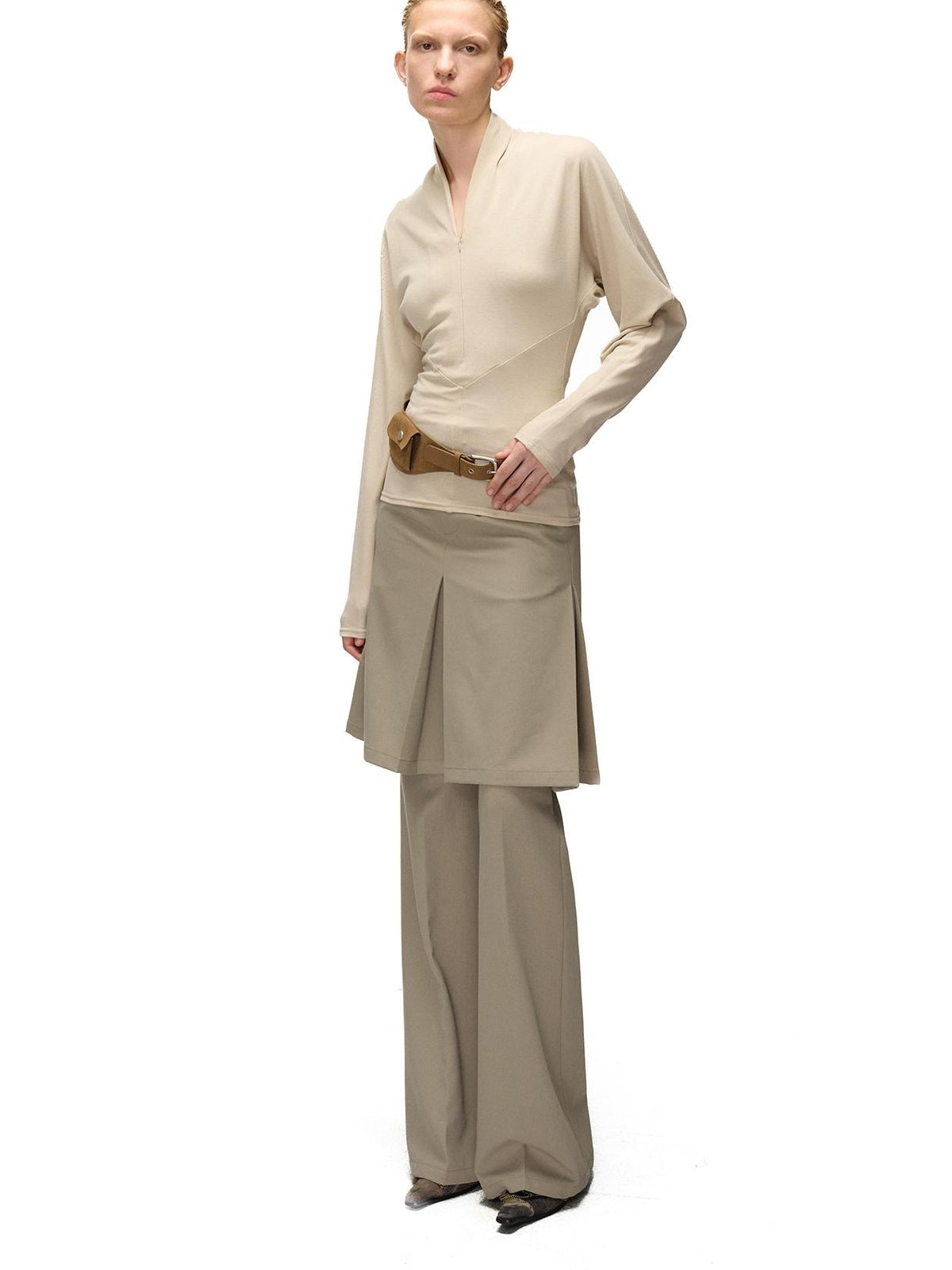 NORTH NODE Two Piece Zip Up Slim Fit Long Sleeve V-neck Women&