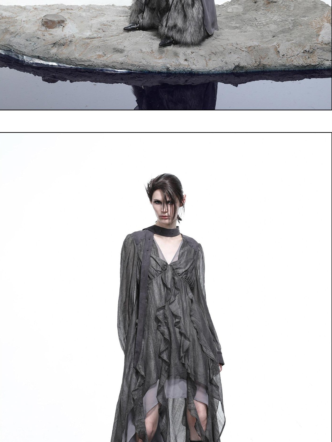 NORTH NODE V-neck Patchwork Ruffle Irregular Women&